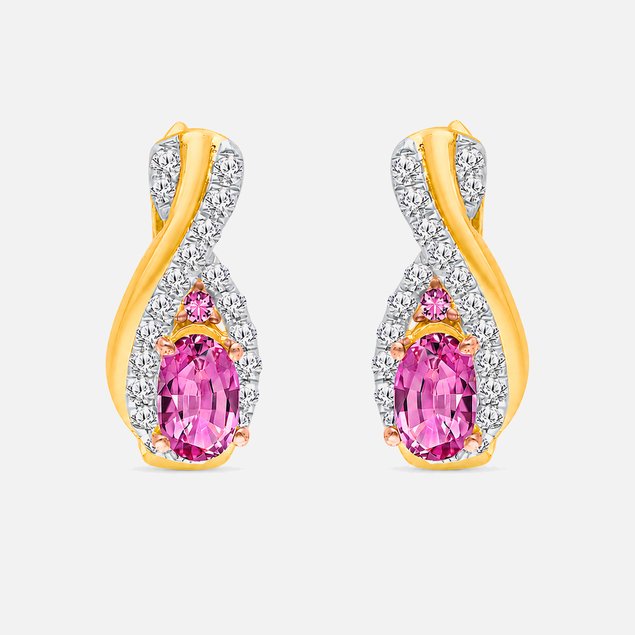 Intertwined Pink Sapphire & Diamond Huggies Pink Sapphire