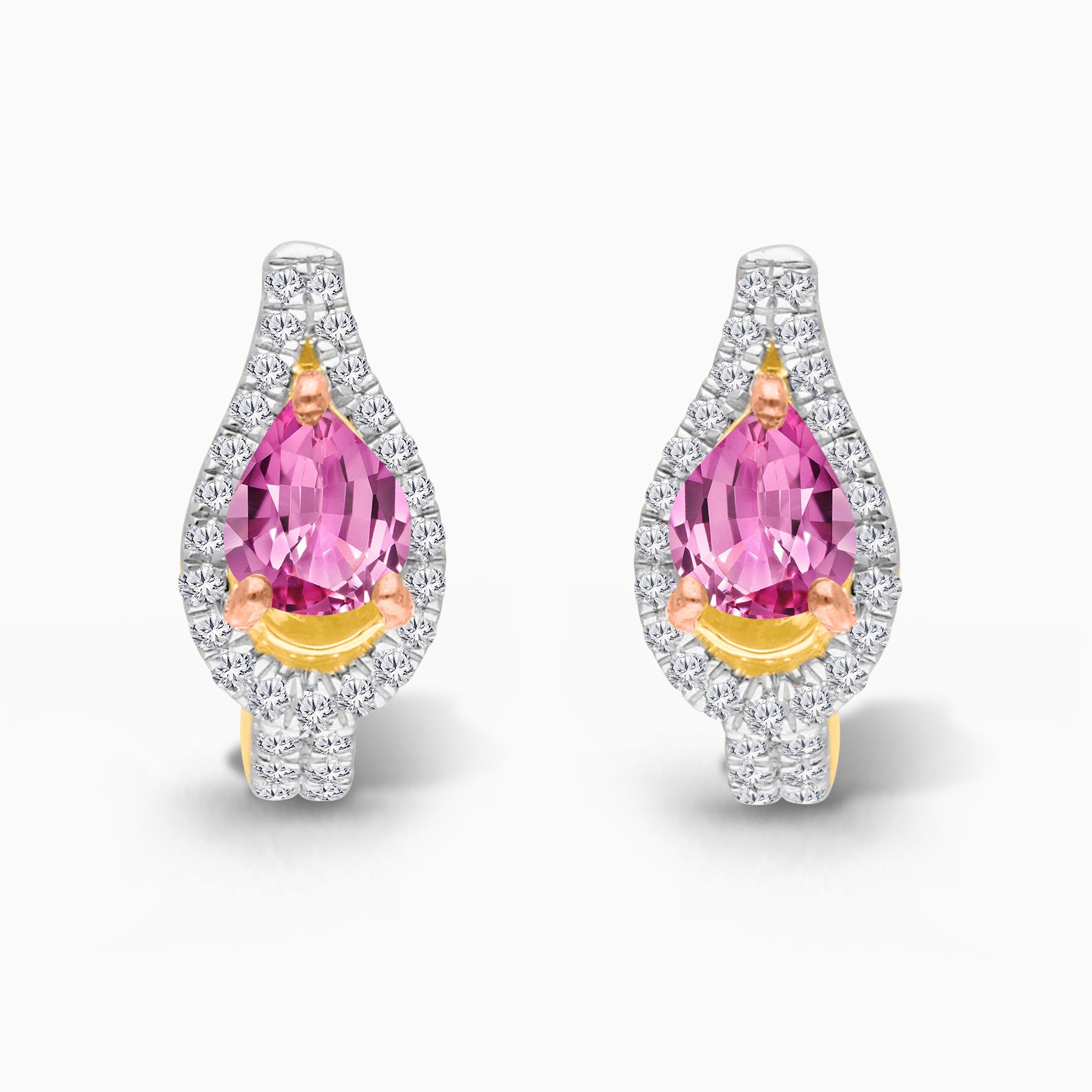 TearDrop Pink Sapphire & Diamond Huggies