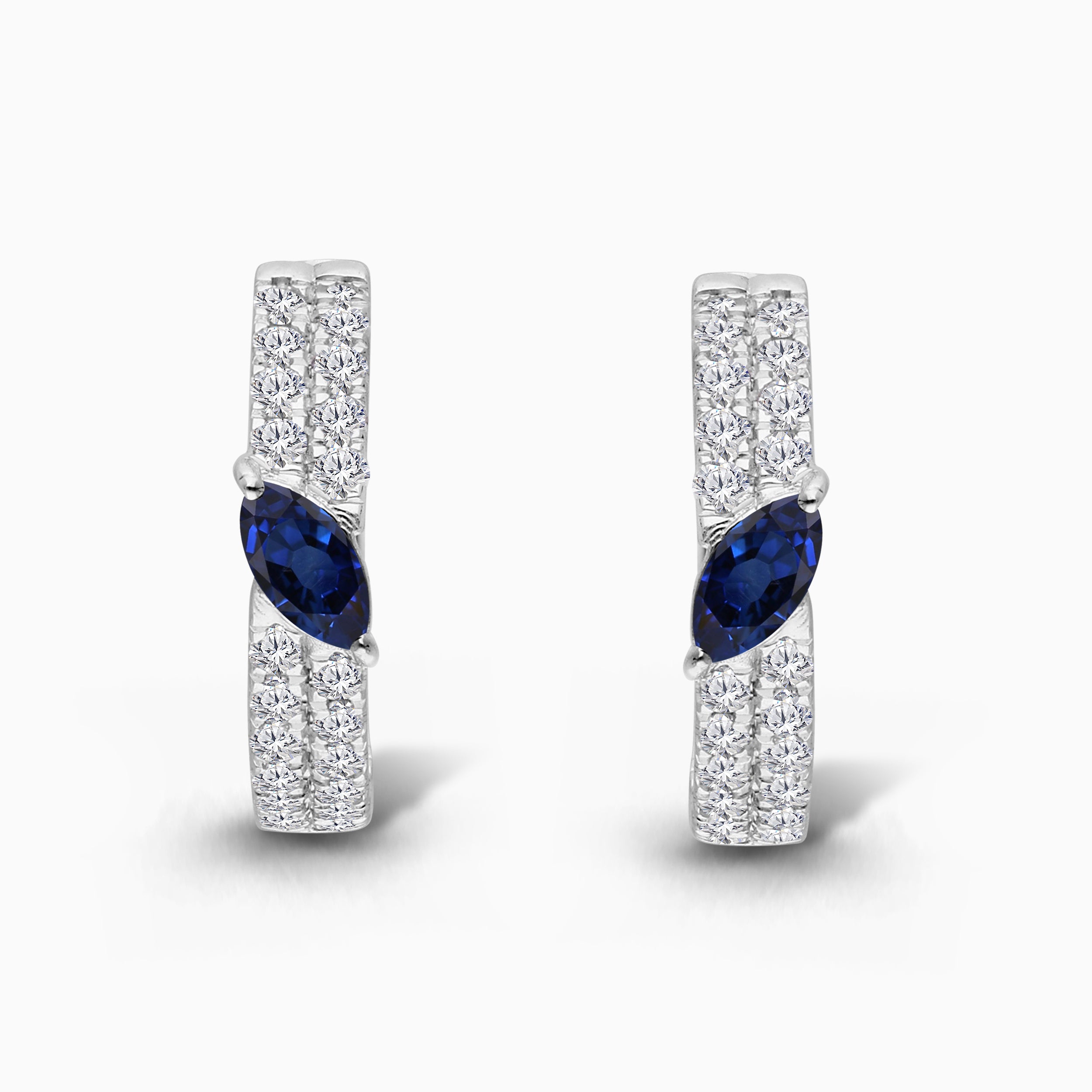 Rows Of Diamonds Marquise Sapphire Hoops