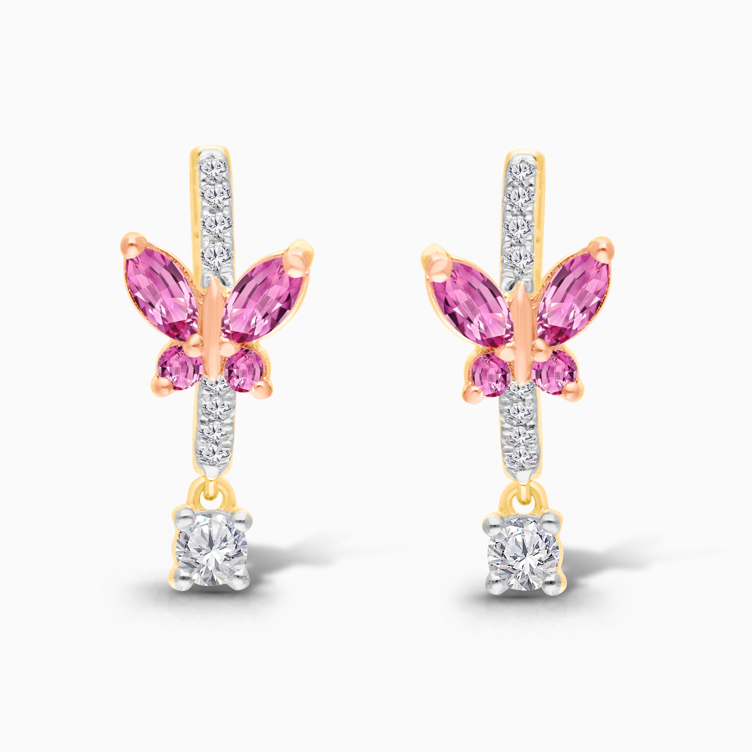 Butterfly Pink Sapphire & Diamond Drop Huggies