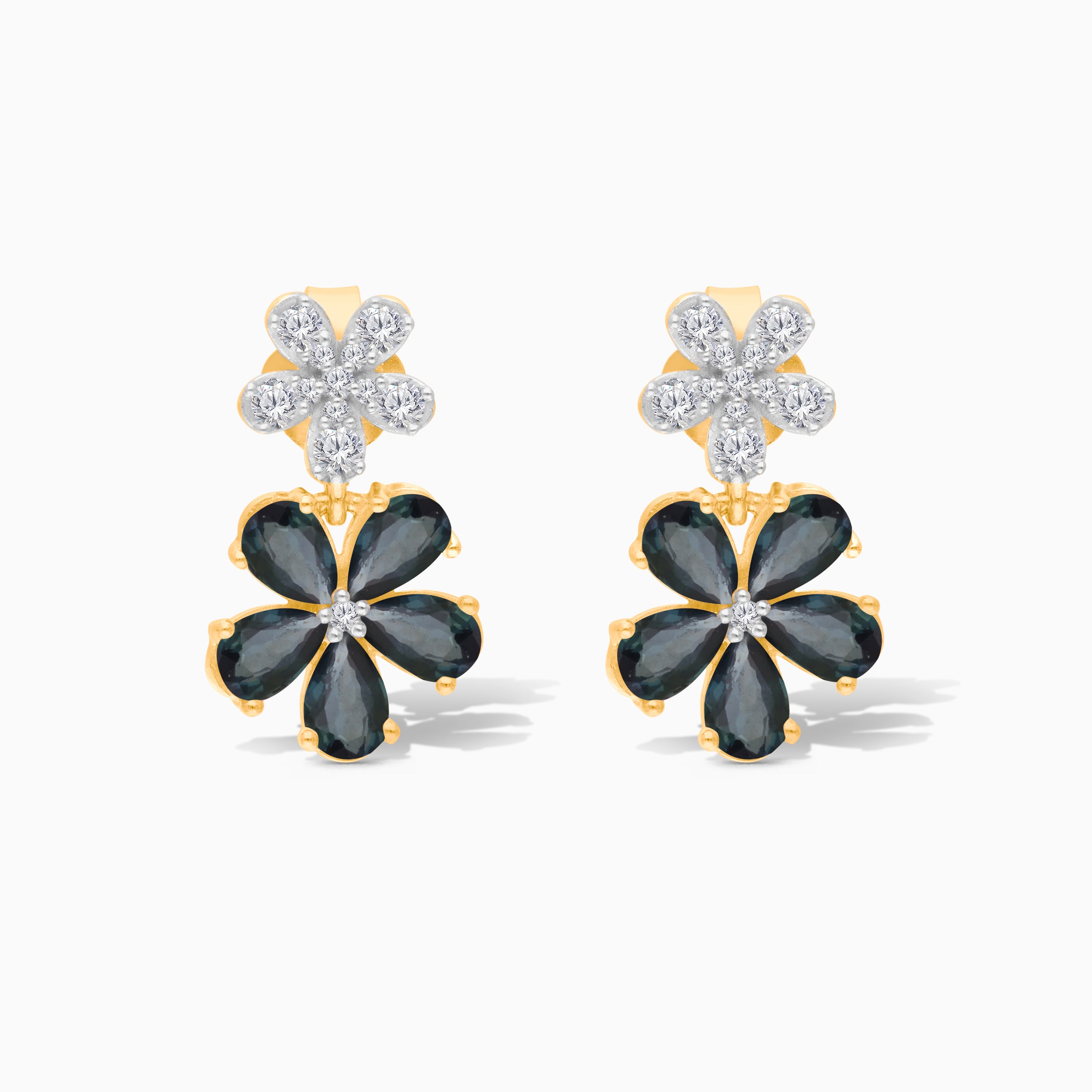 Diamond Sapphire Floral Drop Earrings