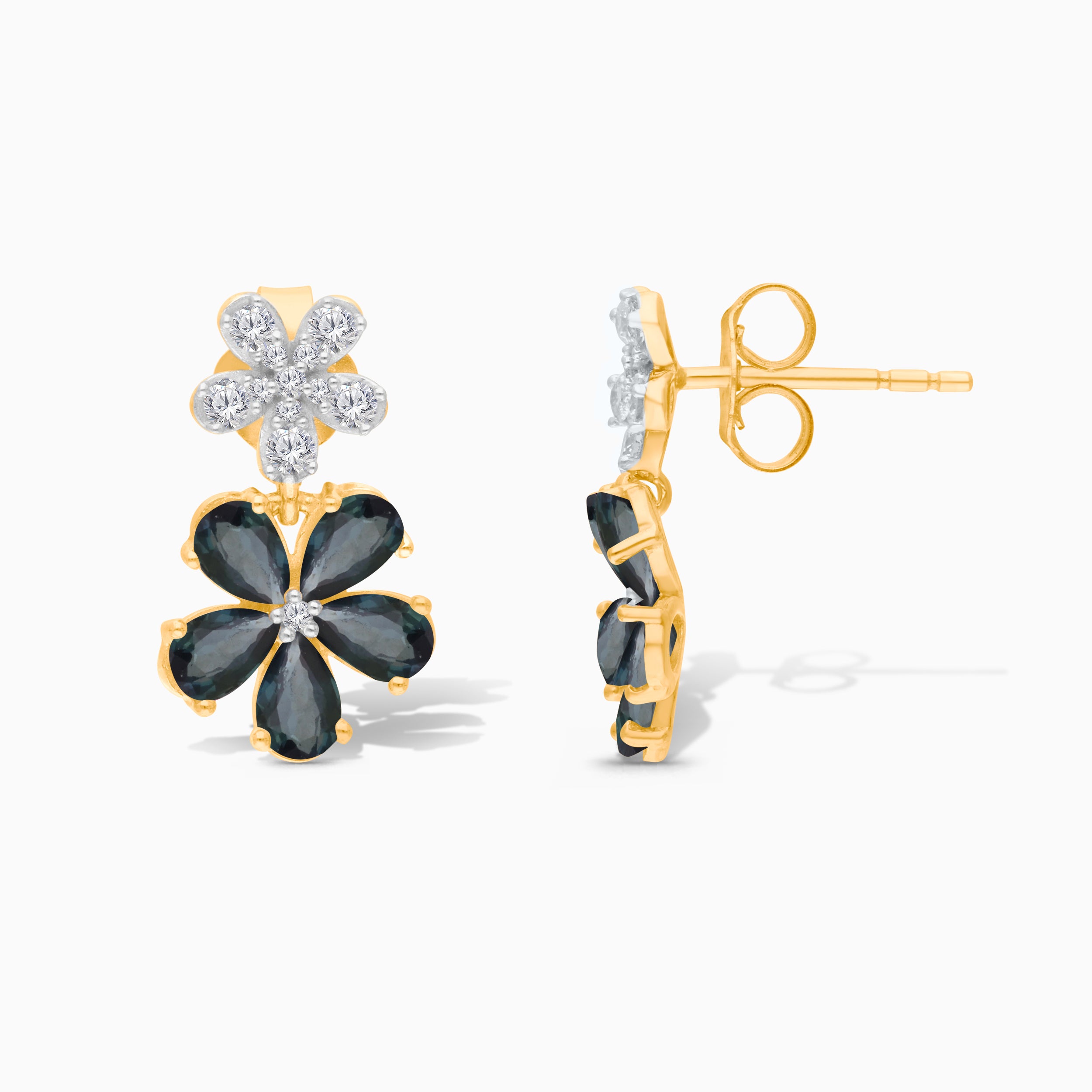 Diamond Sapphire Floral Drop Earrings