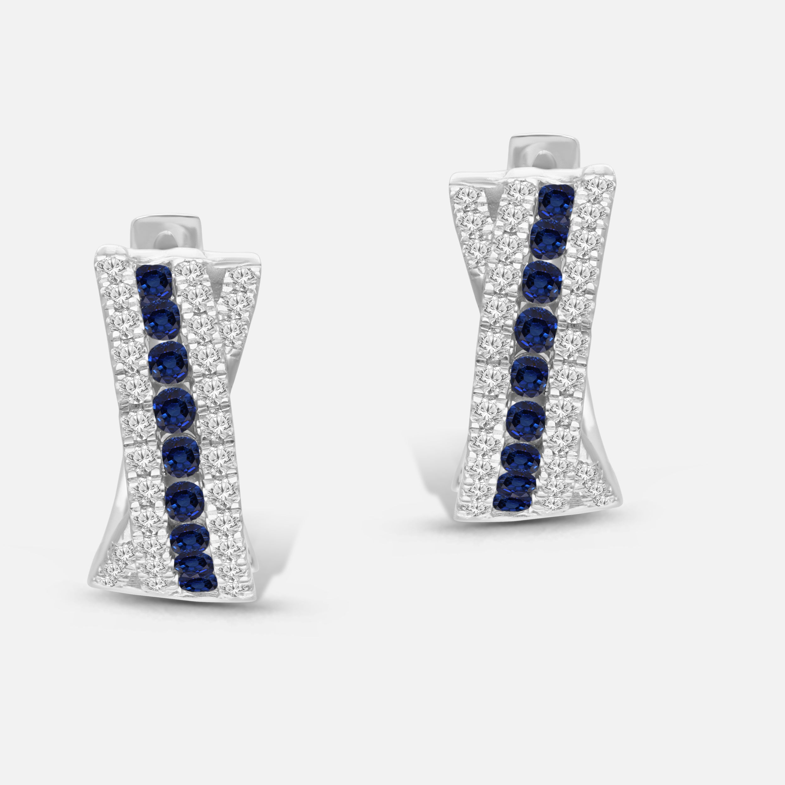 Diamond & Sapphire Crossover Hoops