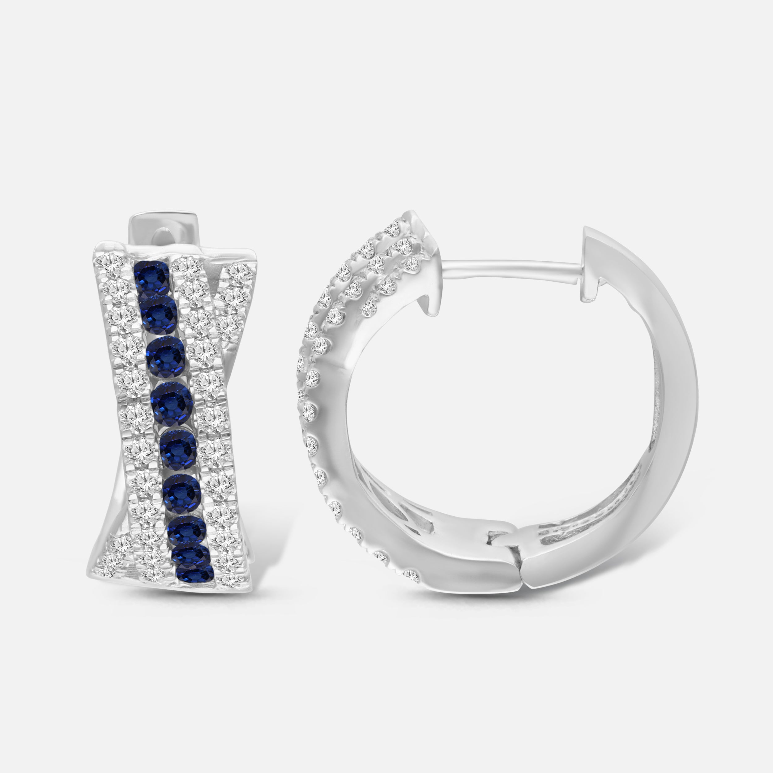 Diamond & Sapphire Crossover Hoops