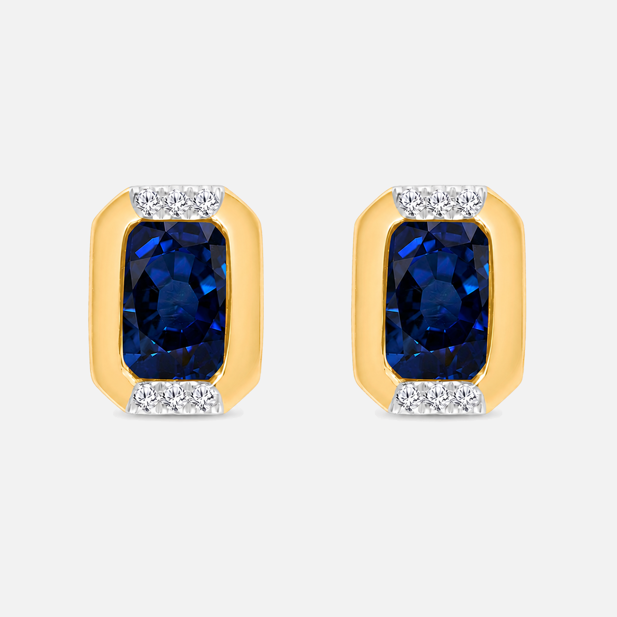 Sapphire Emerald Bezel Studs Blue Sapphire