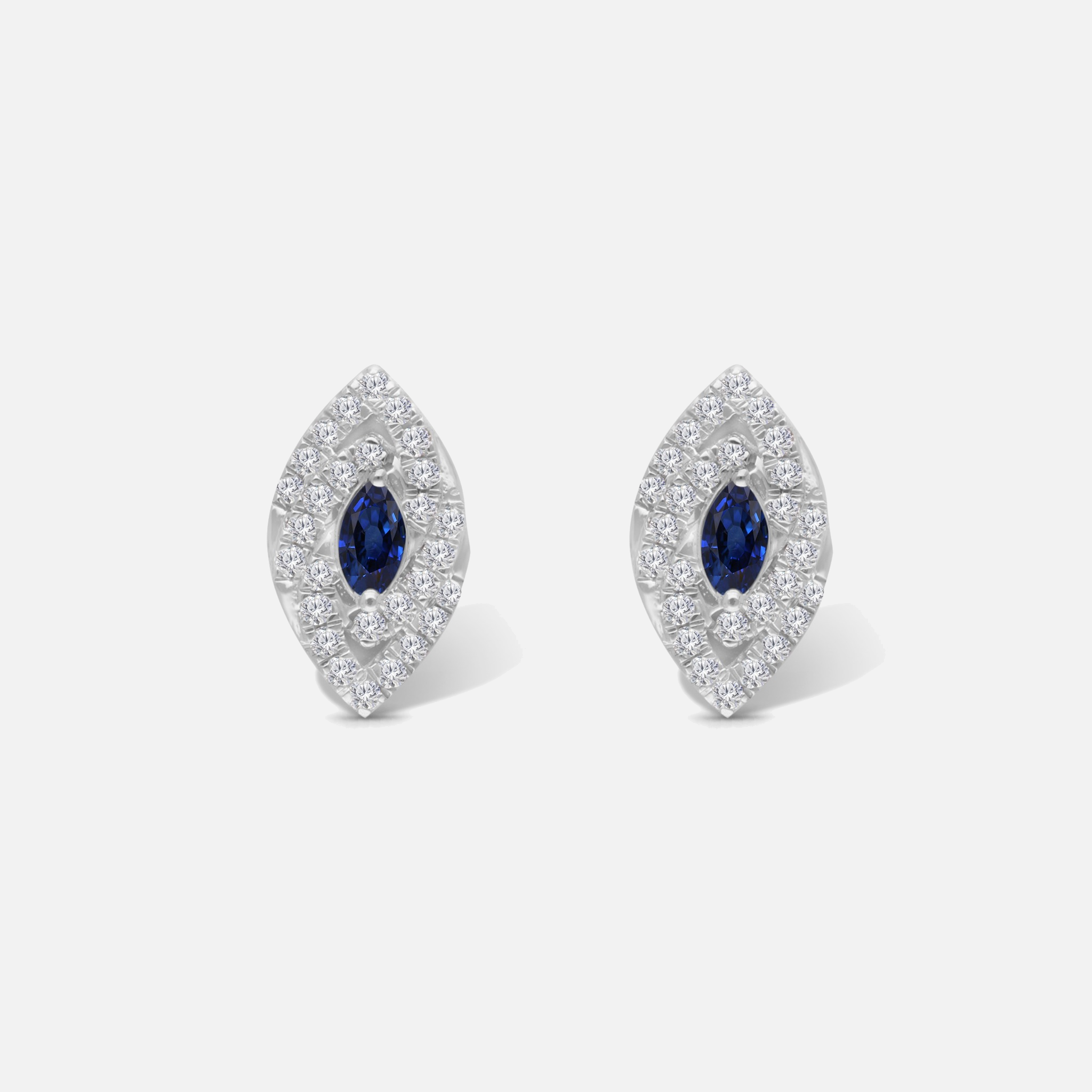 Rain Drop Sapphire & Diamond Studs Blue Sapphire