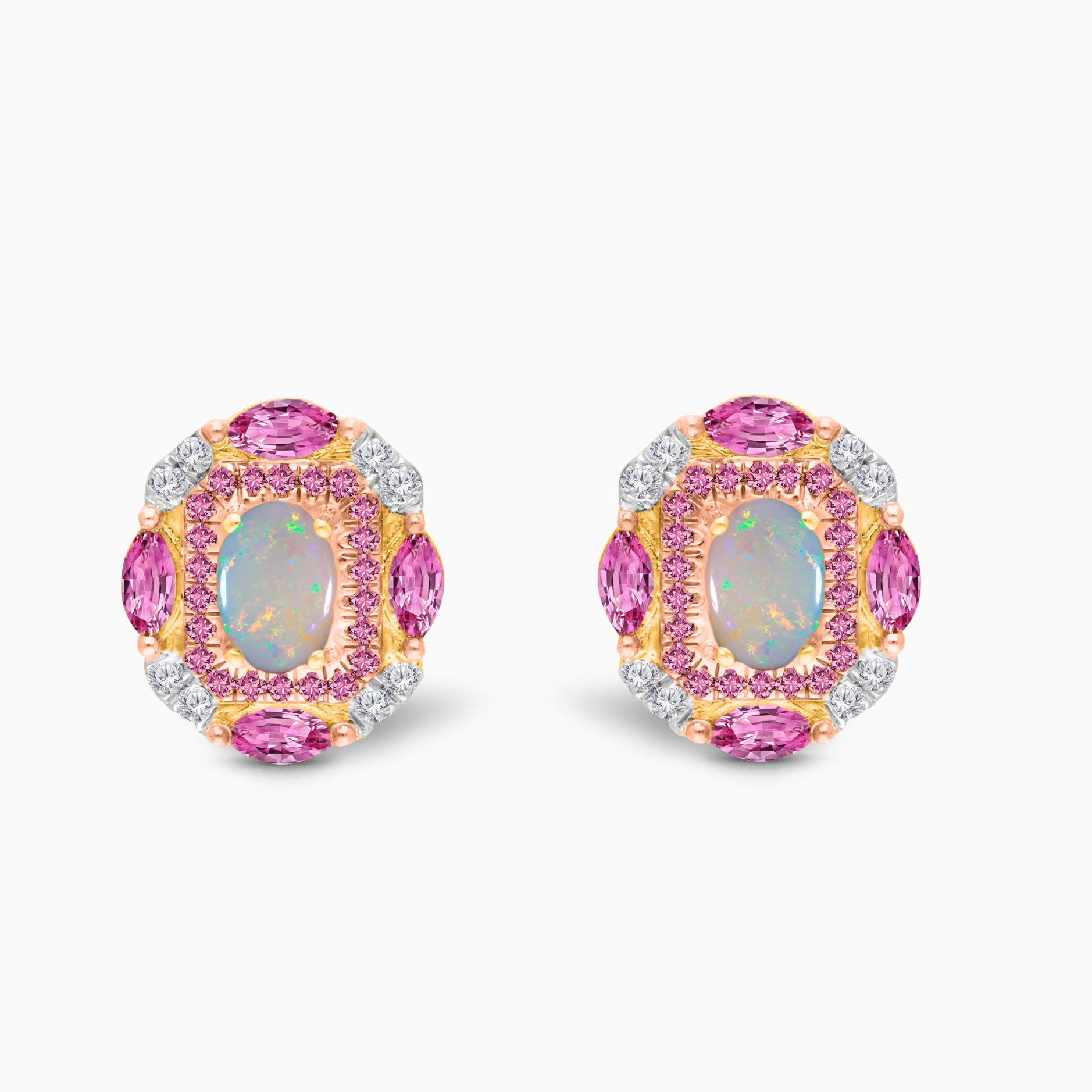 Pink Stardust Opal & Sapphire Studs