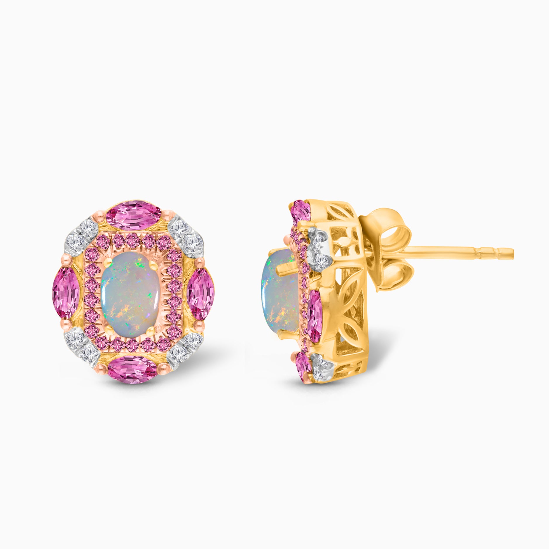 Pink Stardust Opal & Sapphire Studs