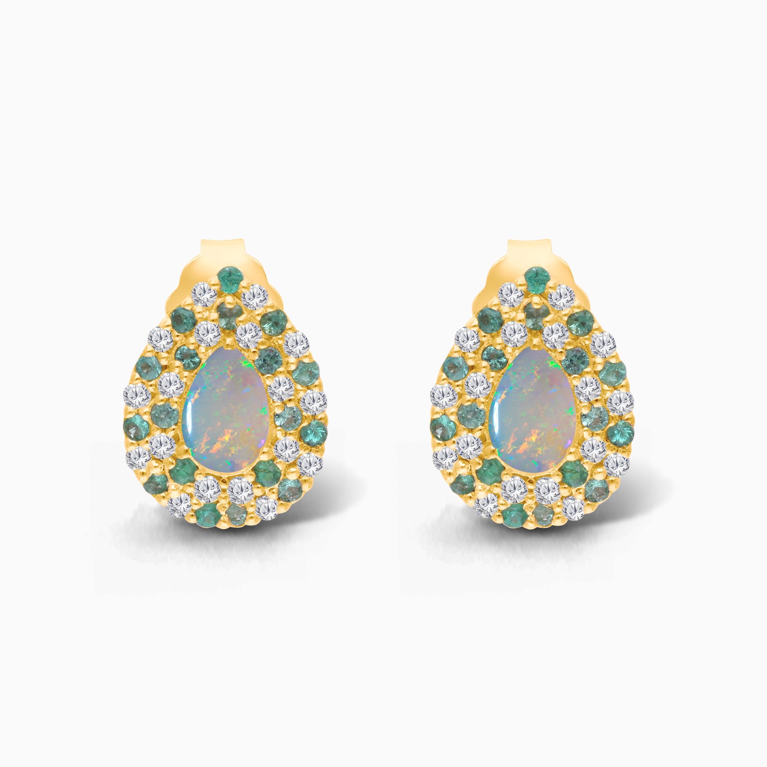 Glistening Opal & Emerald Diamond Studs