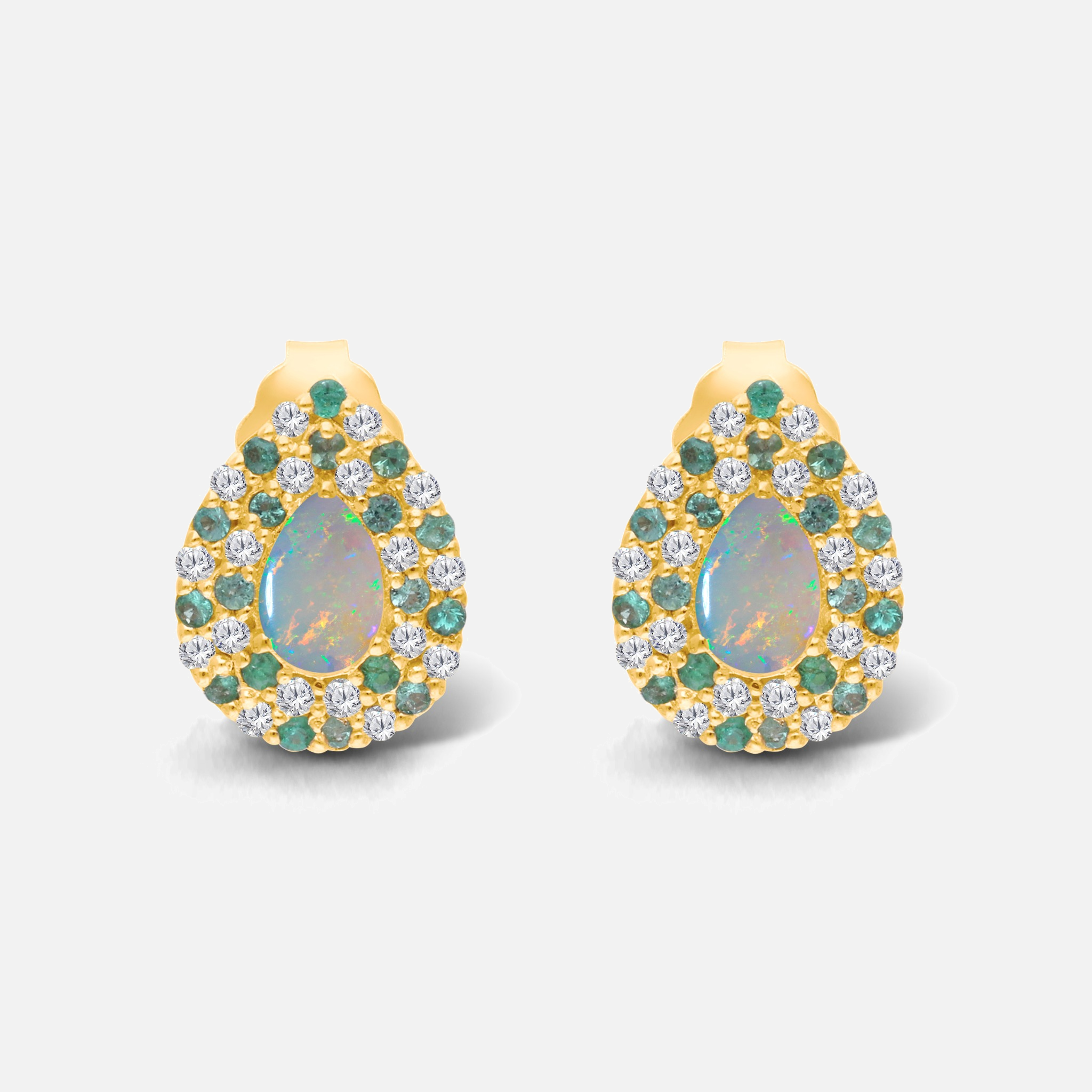 Glistening Opal & Emerald Diamond Studs opal