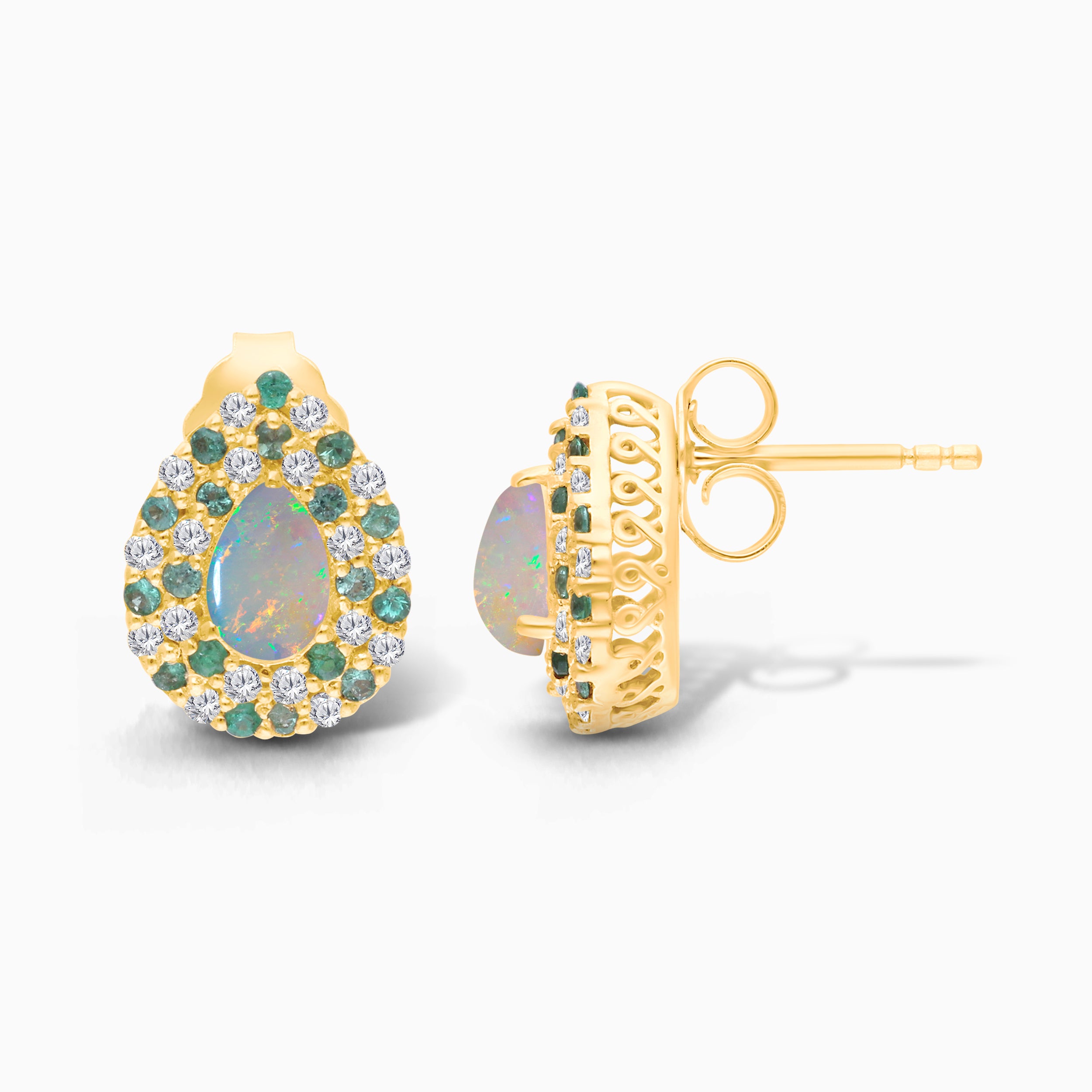 Glistening Opal & Emerald Diamond Studs