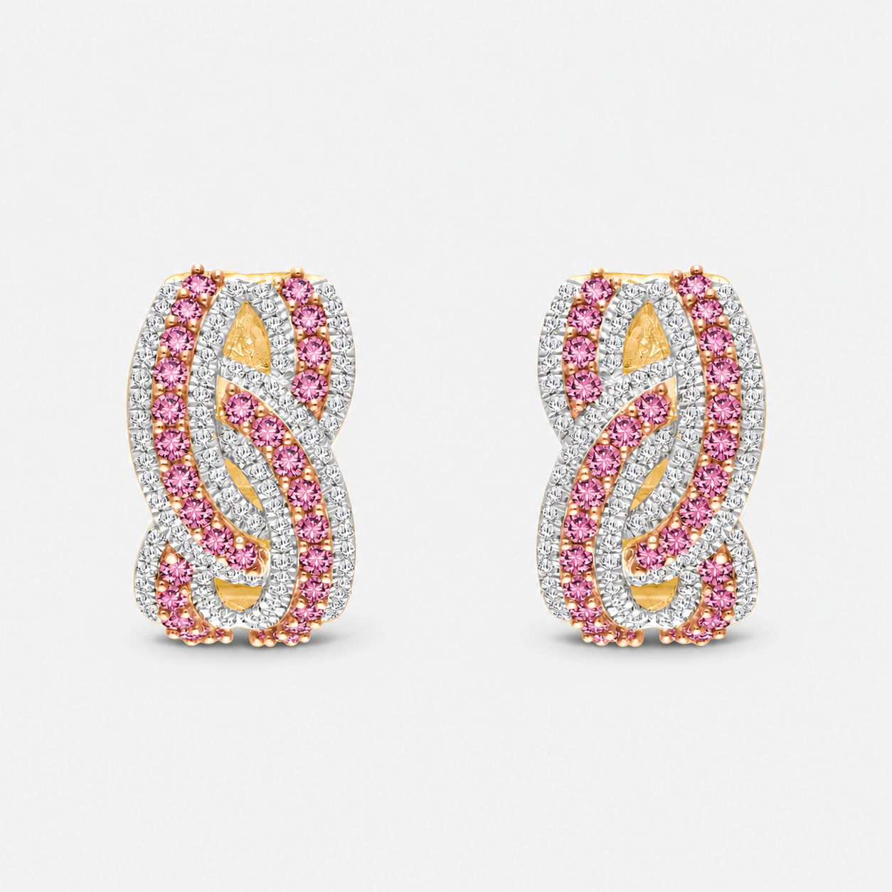 Infinity Pink Sapphire & Diamond Hoops Pink Sapphire
