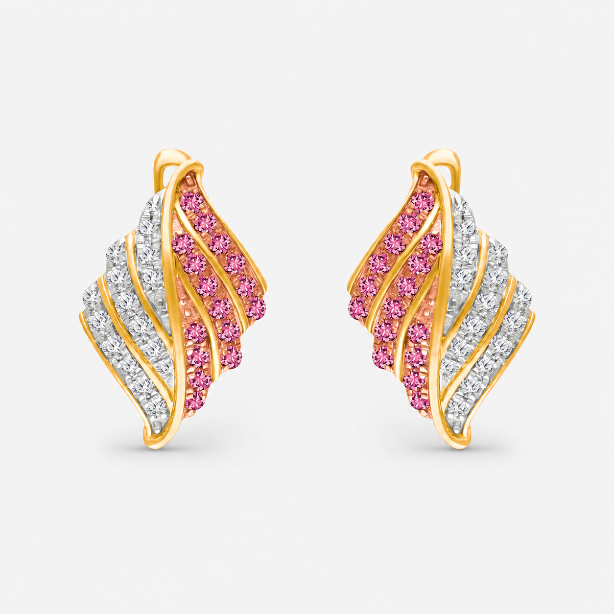 Dualing Feather Pink Sapphire Earrings Pink Sapphire