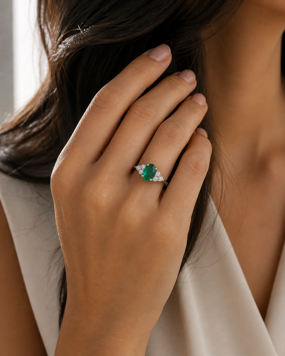 Colombian Emerald Trio Diamond Ring Emerald