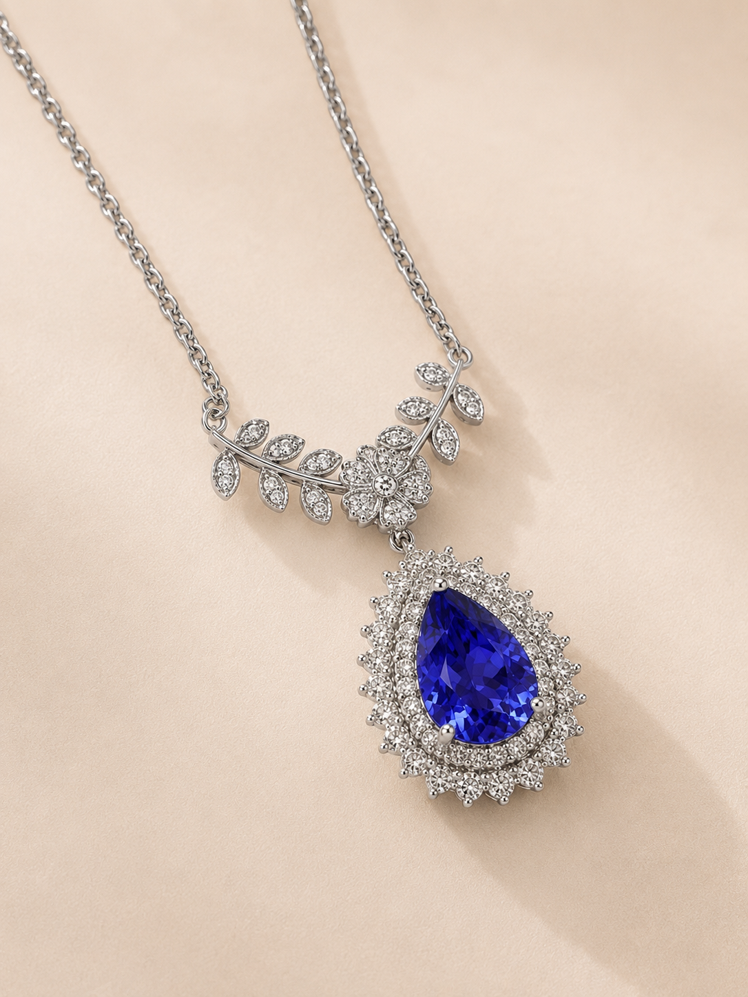 Floral Tanzanite Drop Necklace
