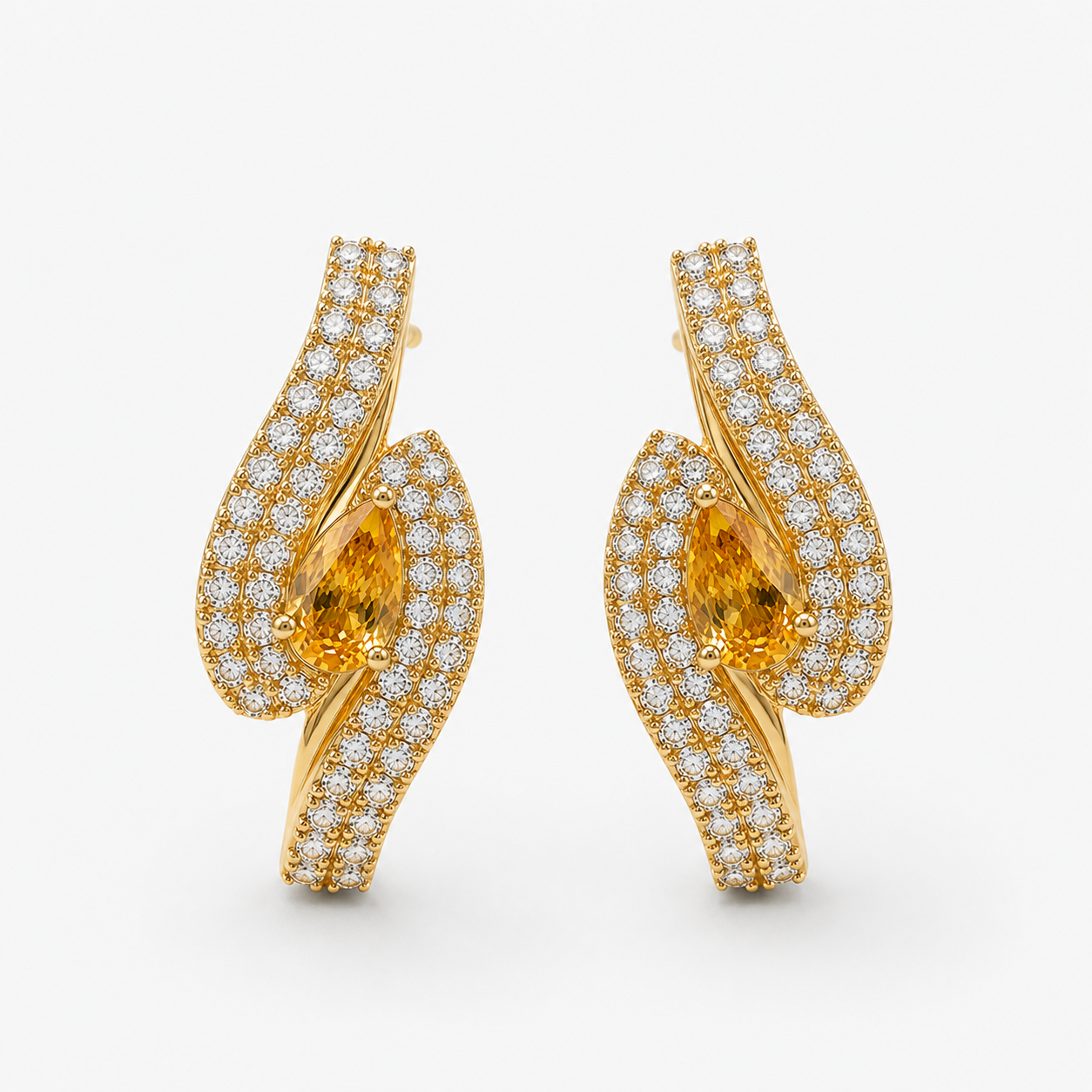 Golden Wave Diamond Huggies Yellow Sapphire