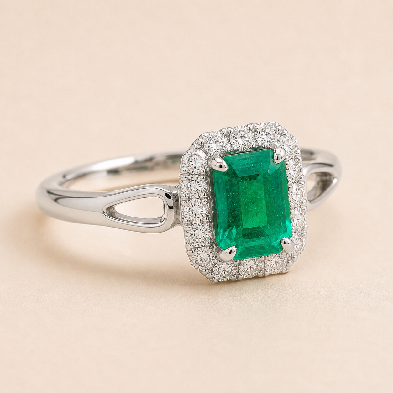Split Shank Colombian Emerald and Diamond Ring Emerald