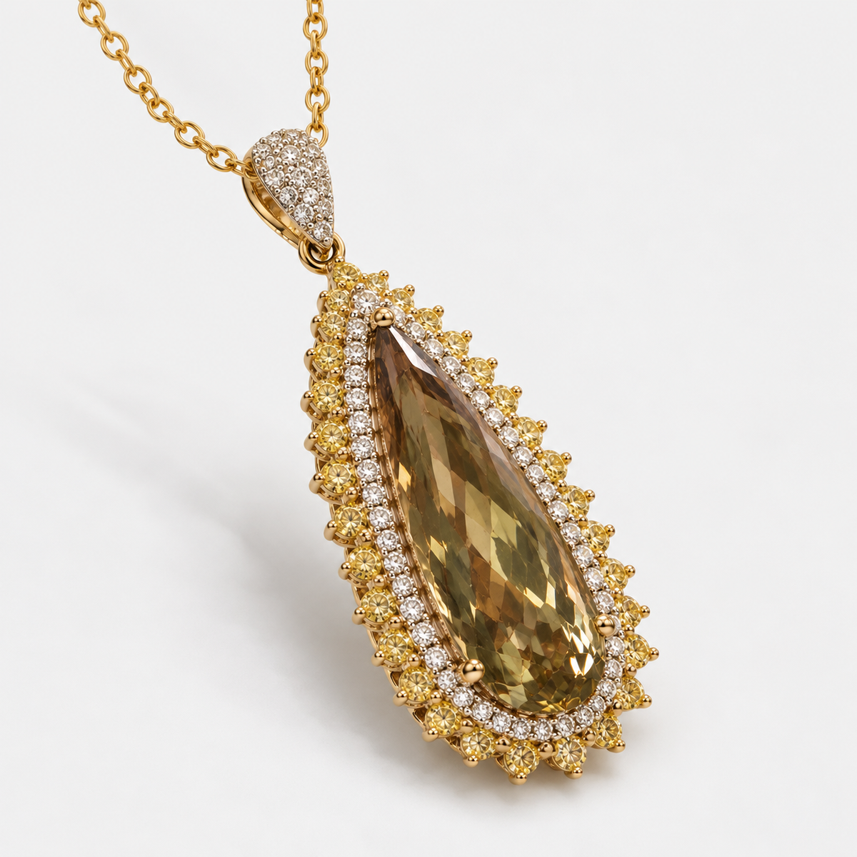 Certified Golden Glamour Csarite & Diamond Necklace
