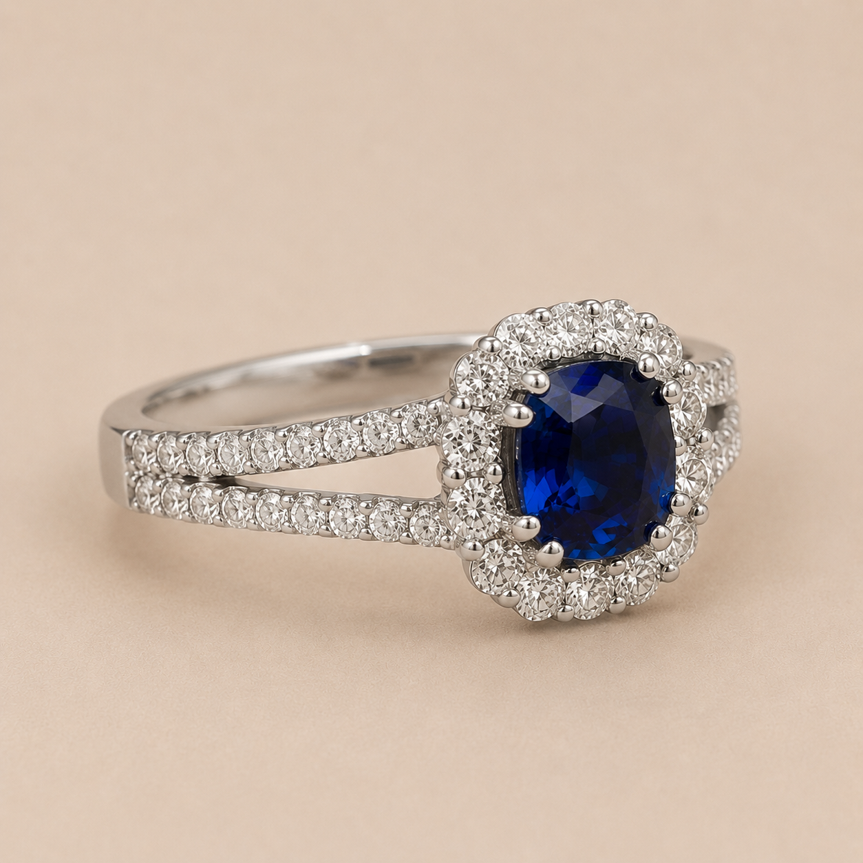 GIA Ceylon & Diamond Cushion Ring