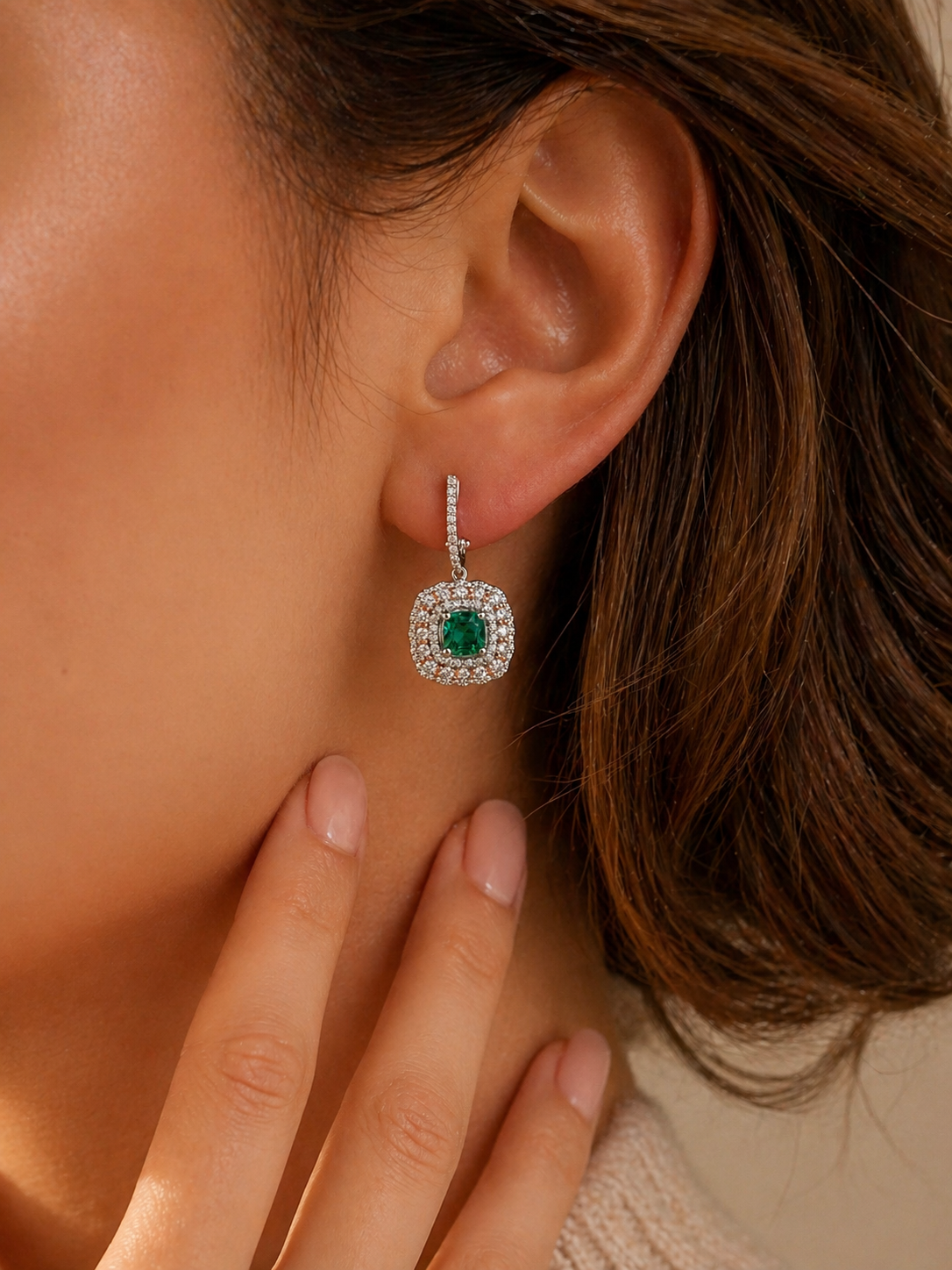 Two Tone Colombian Emerald Drop Earrings Emerald