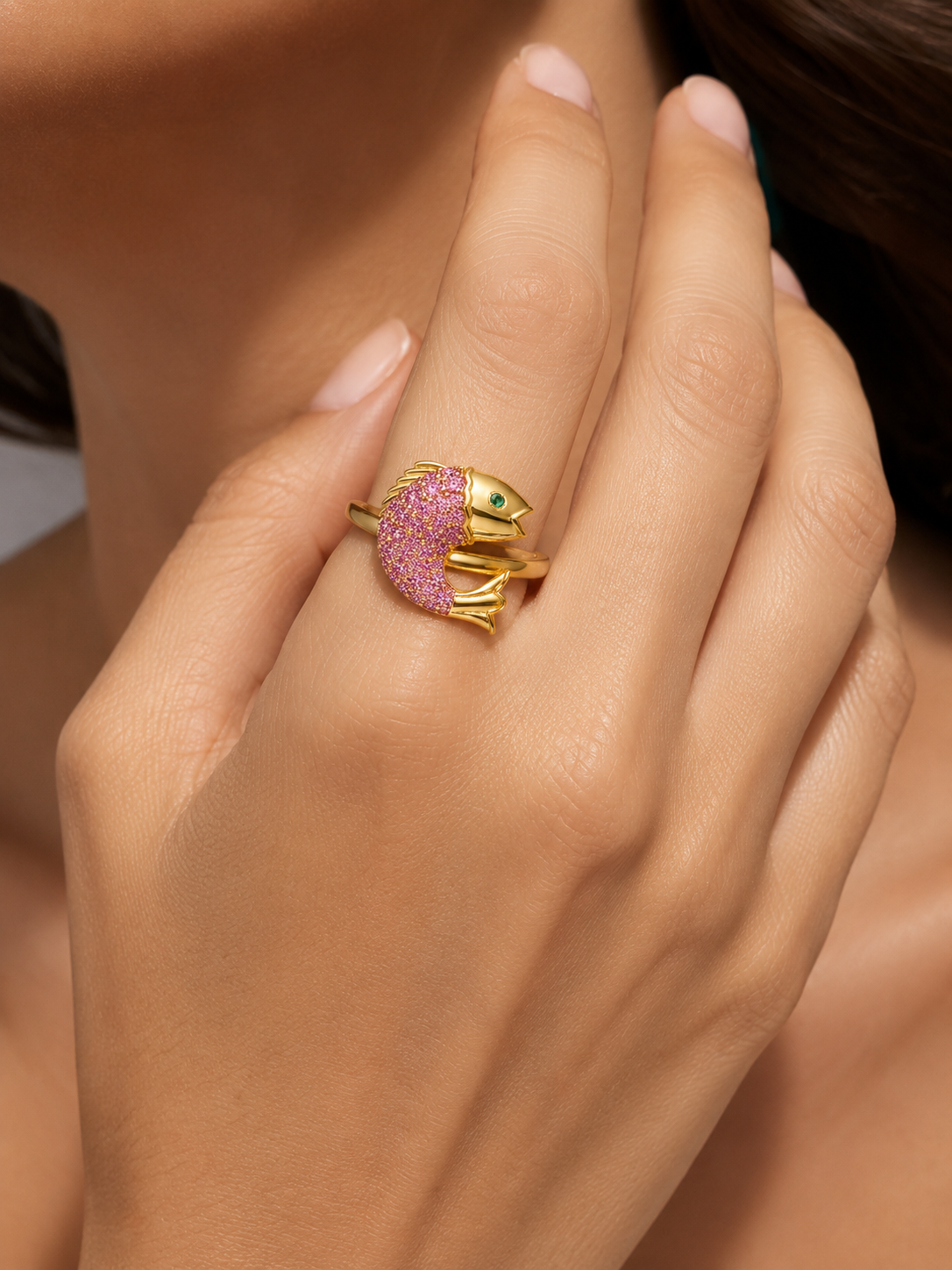 Pink Sapphire & Emerald Koi Ring
