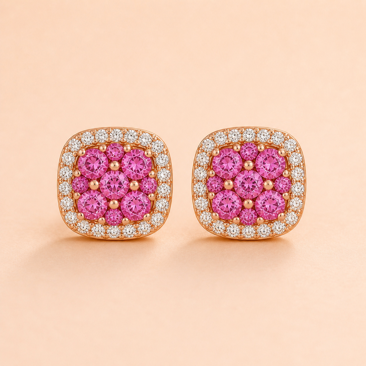 Pink Sapphire Mosaic Stud Earrings Pink Sapphire