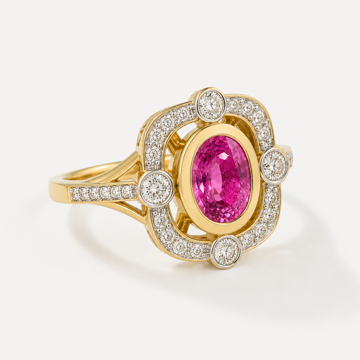 Diamond Portrait Pink Sapphire Ring Pink Sapphire