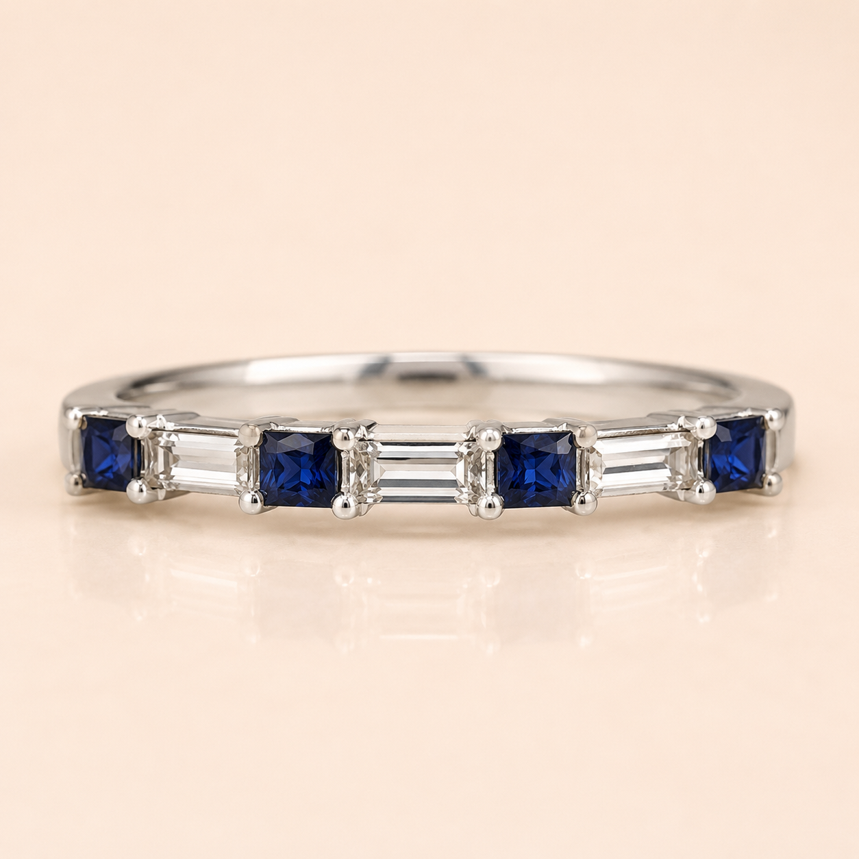 Baguette Diamond and Blue Sapphire Band Blue Sapphire
