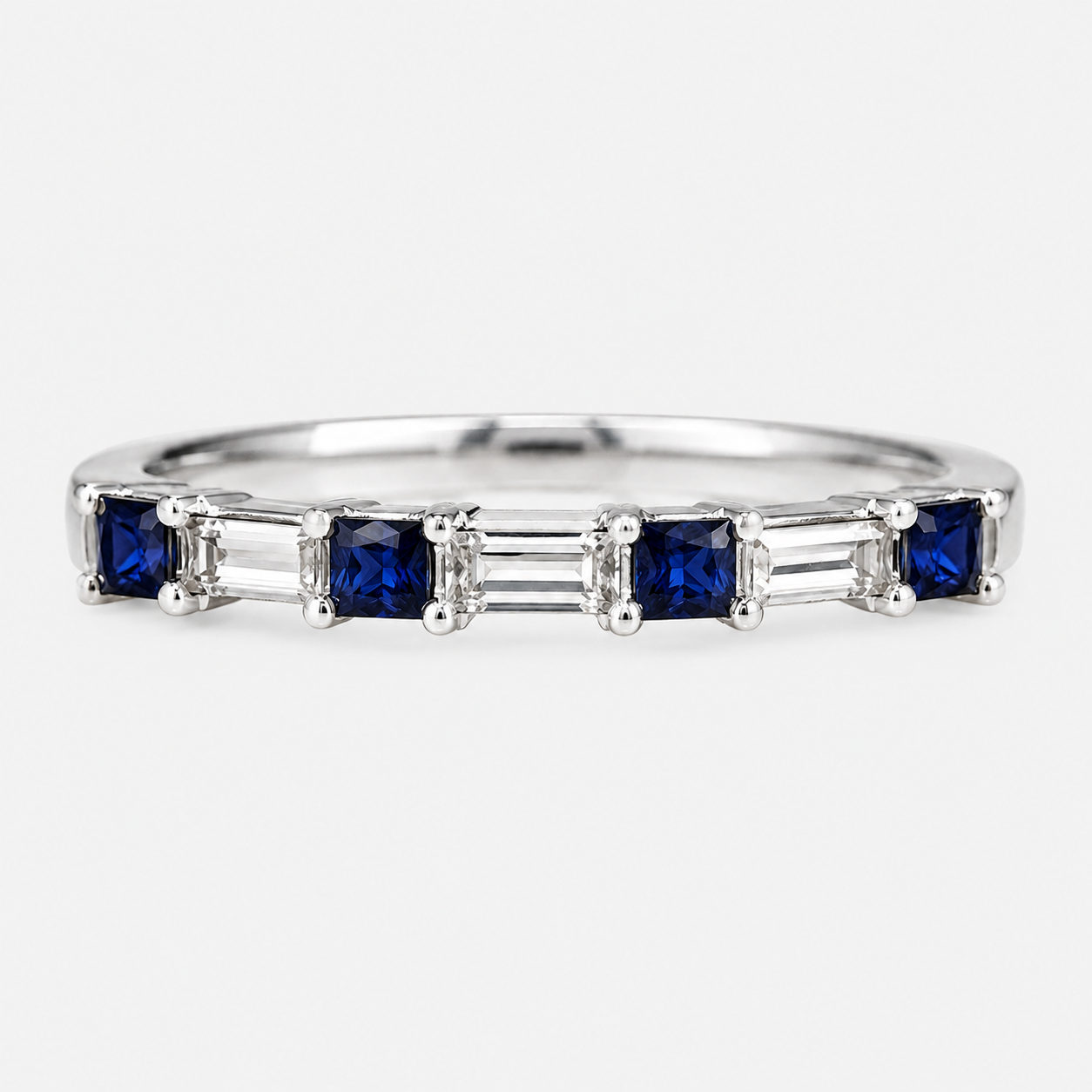 Baguette Diamond and Blue Sapphire Band Blue Sapphire