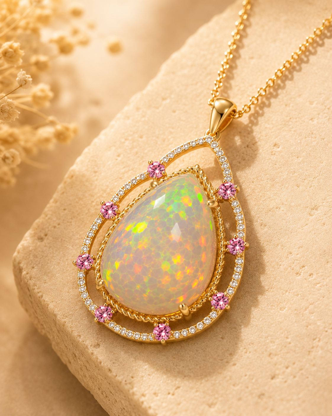 Pink Princess Opal & Diamond Necklace
