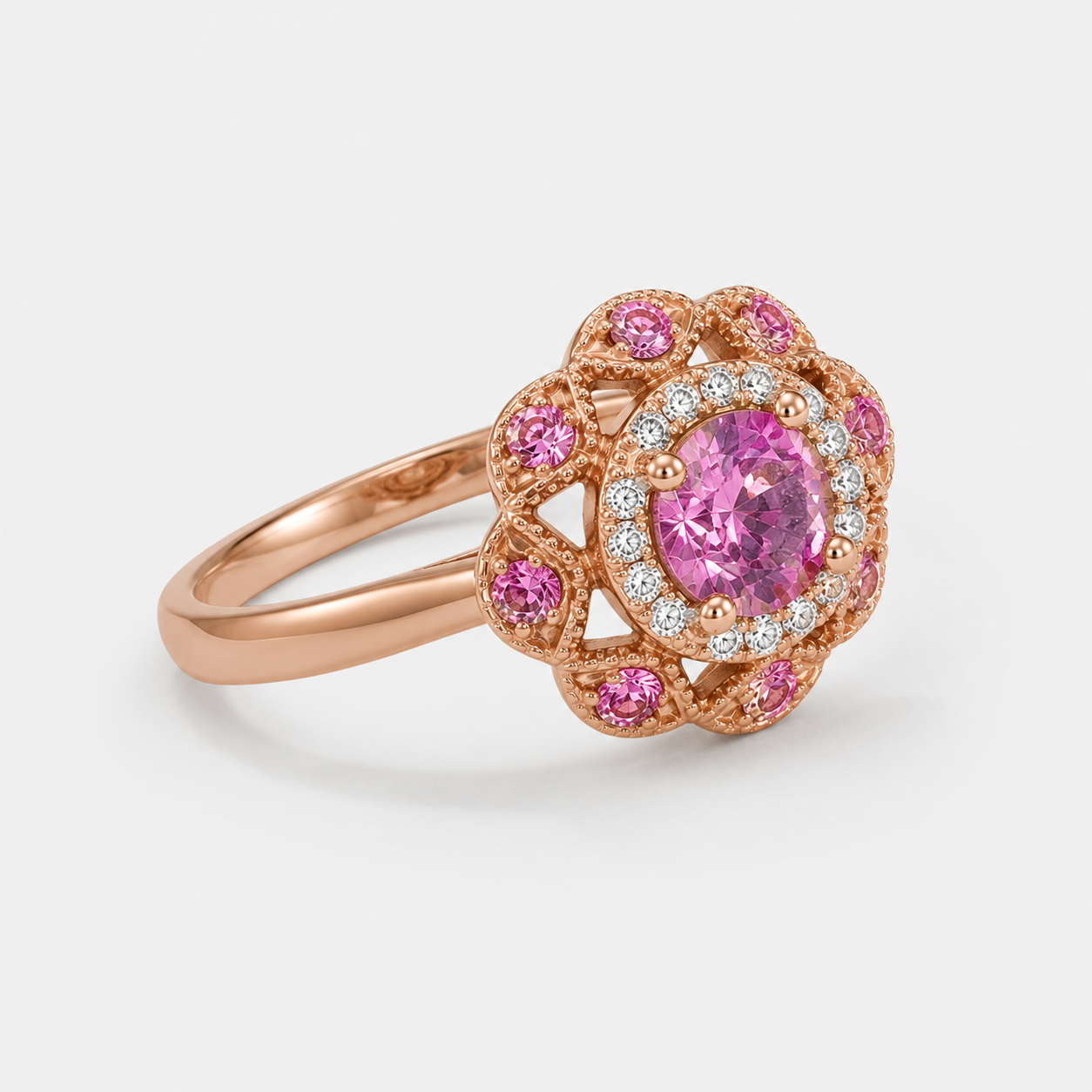 Rose Gold Pink Sapphire Halo Ring Pink Sapphire