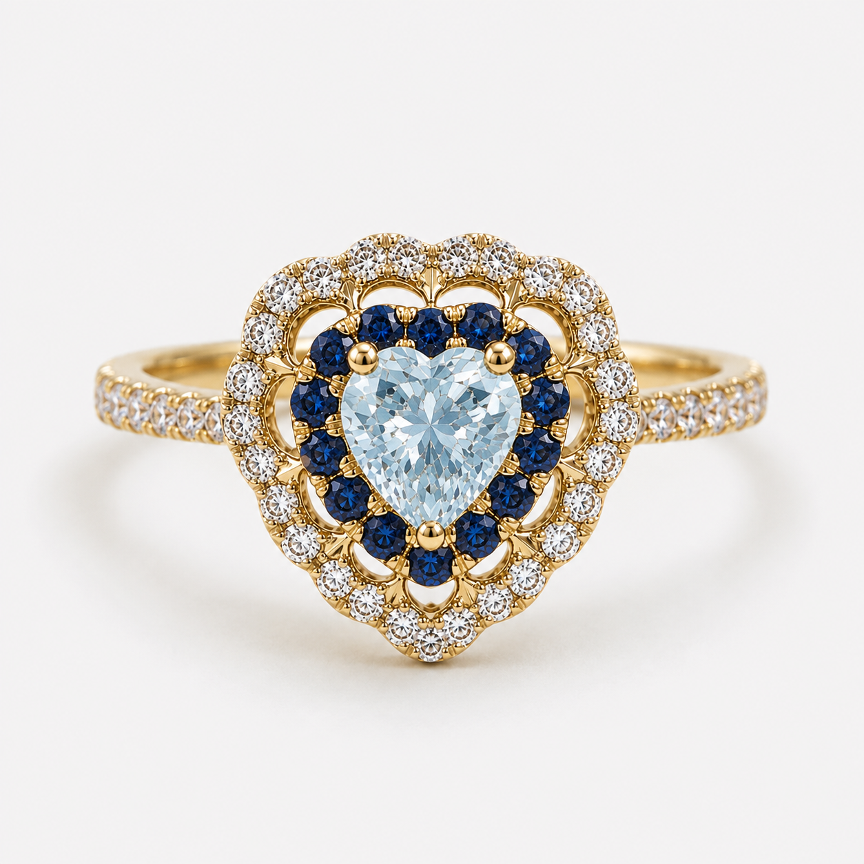 Sea Blue Sapphire & Diamond Heart Ring