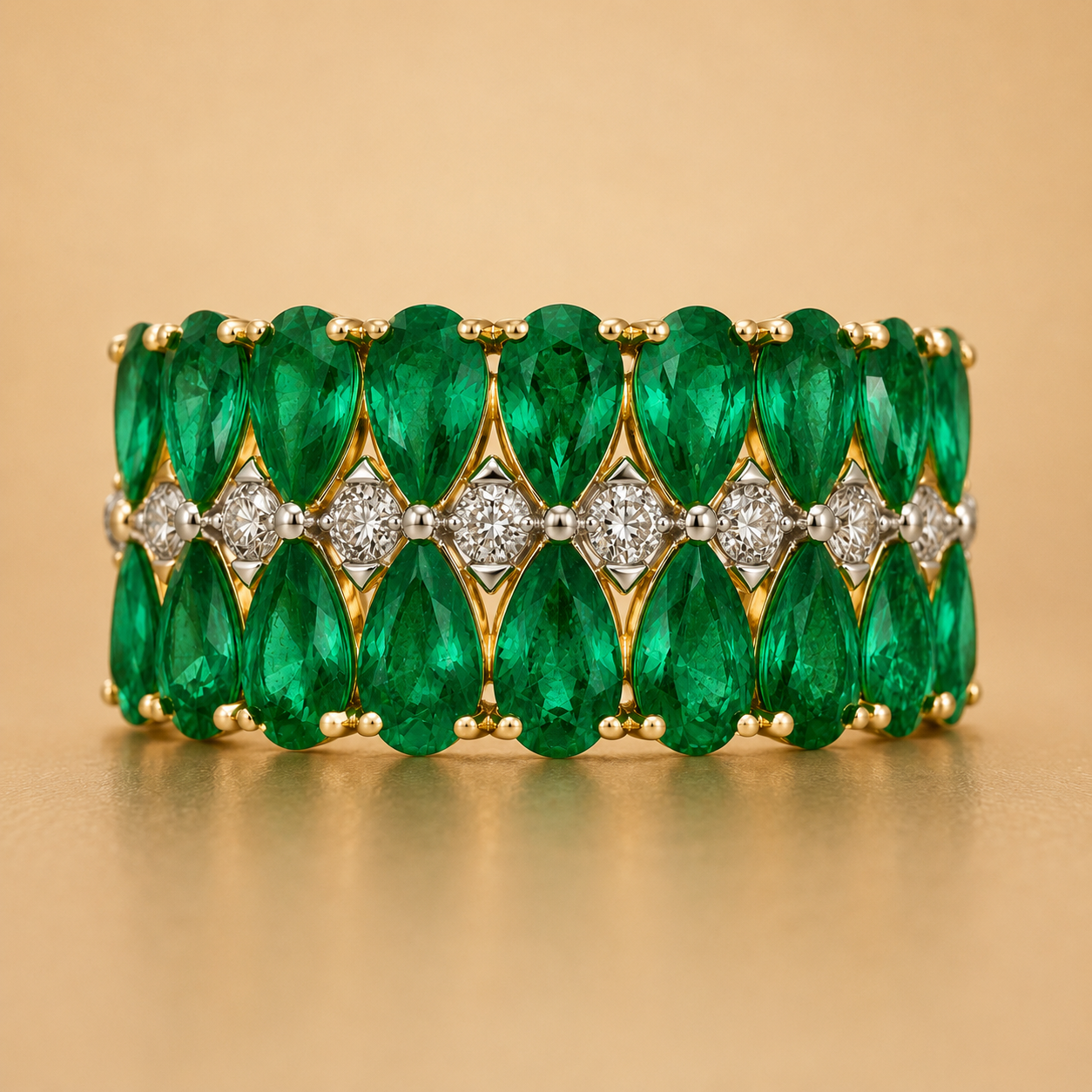 Inverse Teardrop Emerald and Diamond Band Emerald