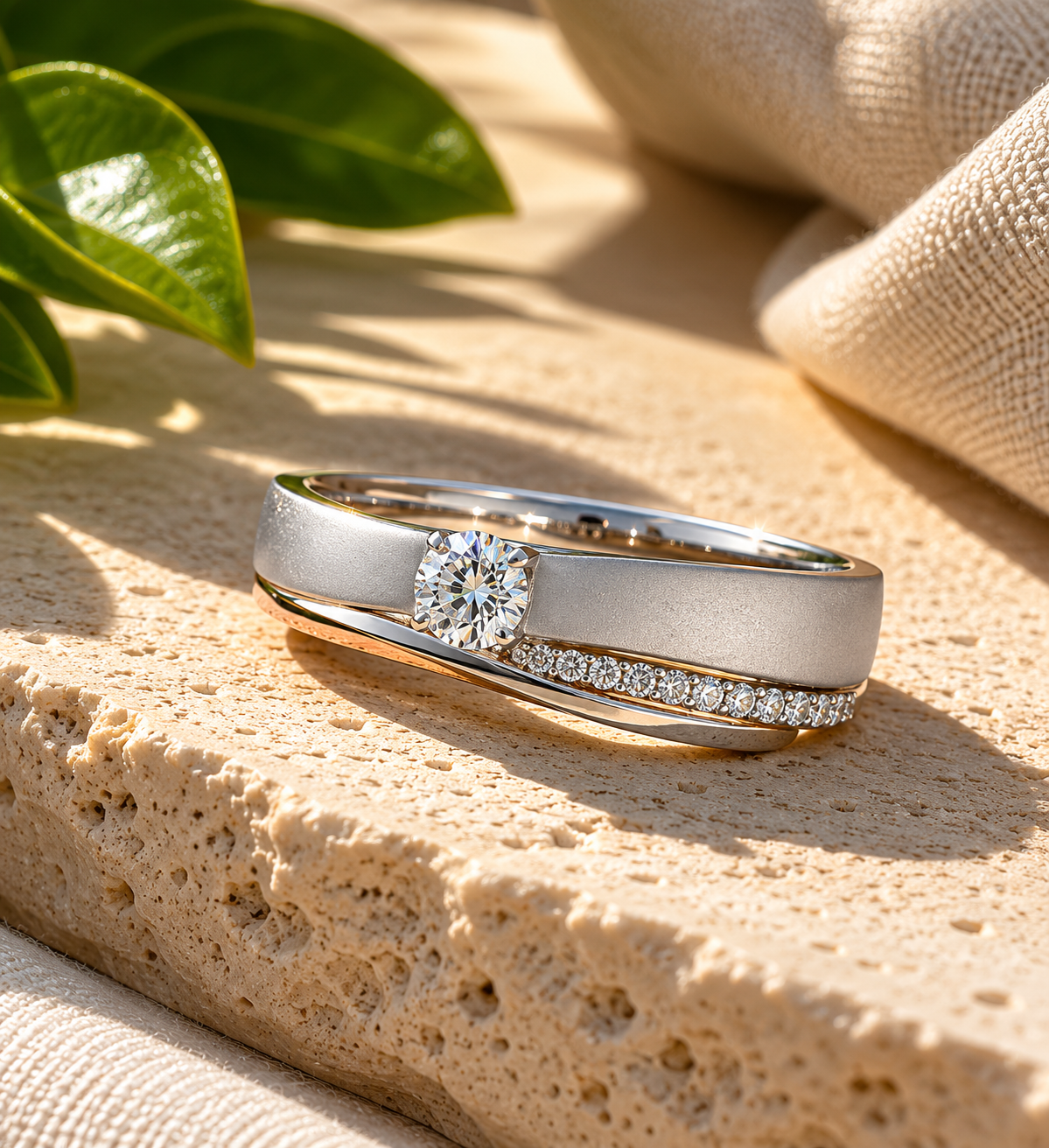 Solitaire Rose & White Gold Diamond Ring