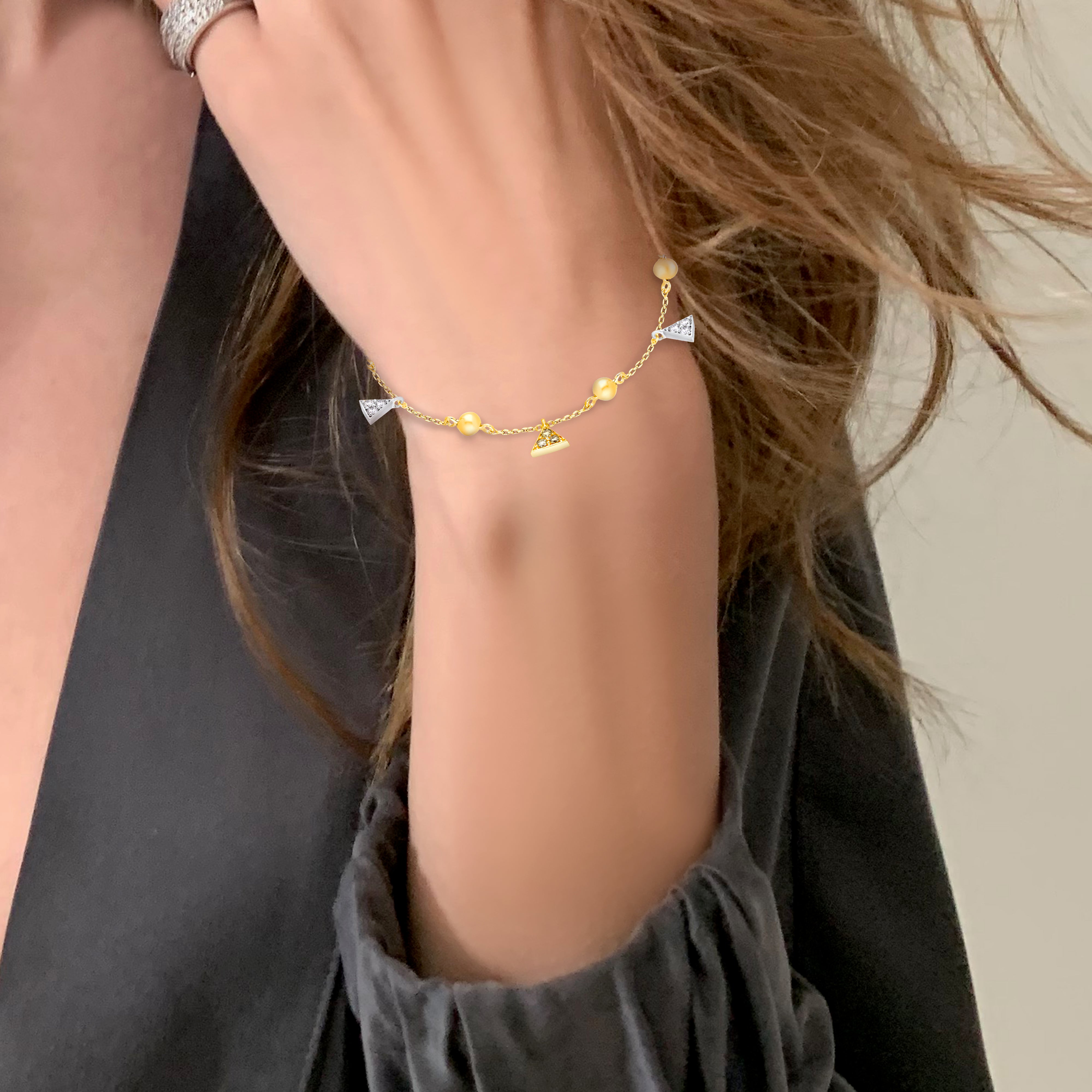Trillion Yellow & White Diamond Chain Bracelet