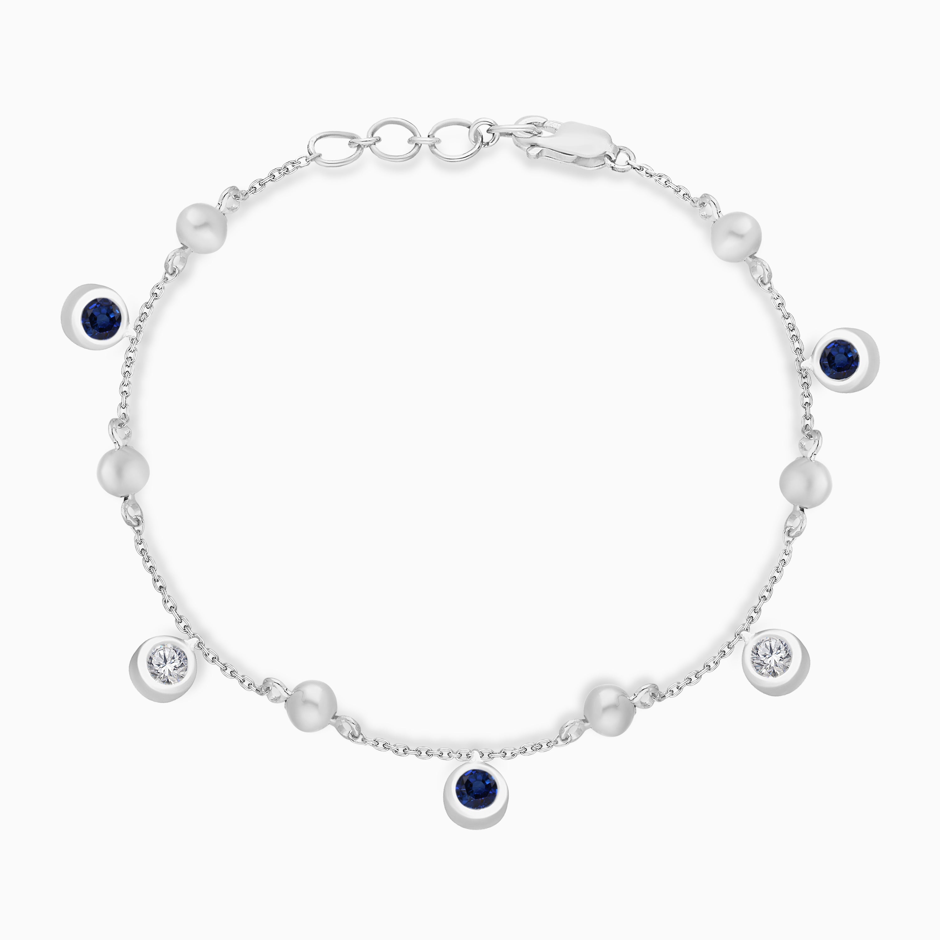Blue Sapphire and White Diamond Bezel Set Tennis Bracelet