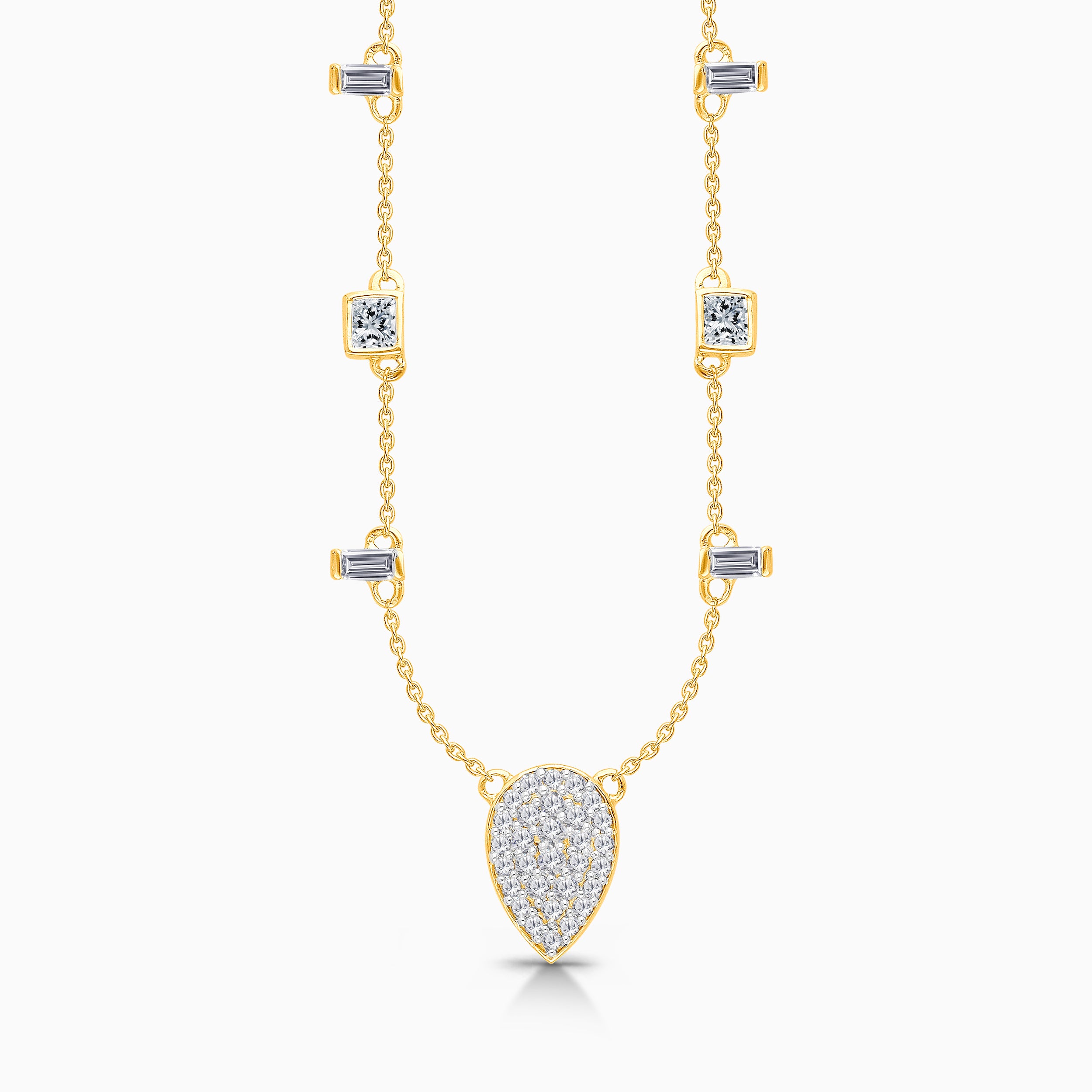 Pave Pear Diamond Station Necklace