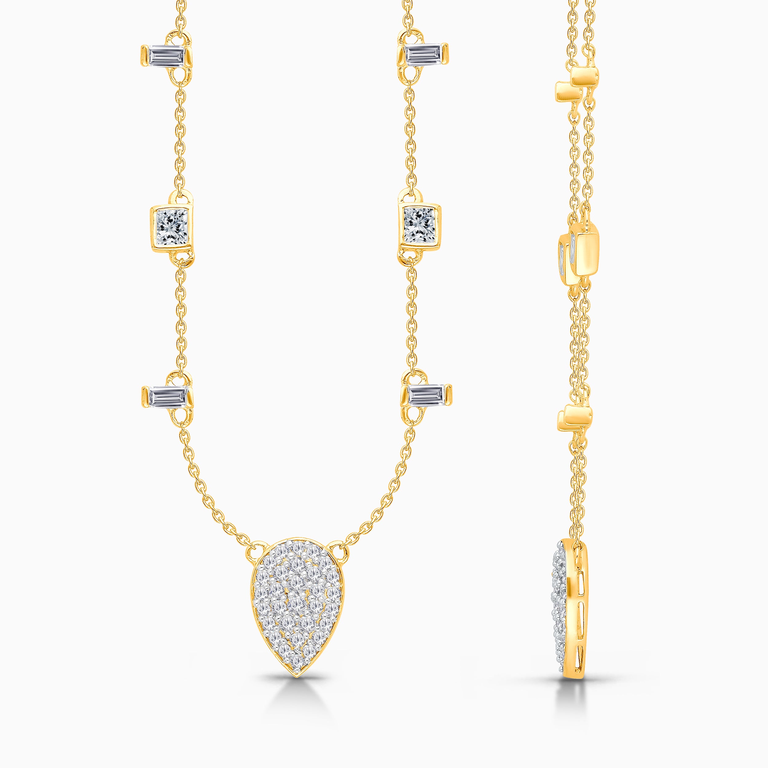 Pave Pear Diamond Station Necklace