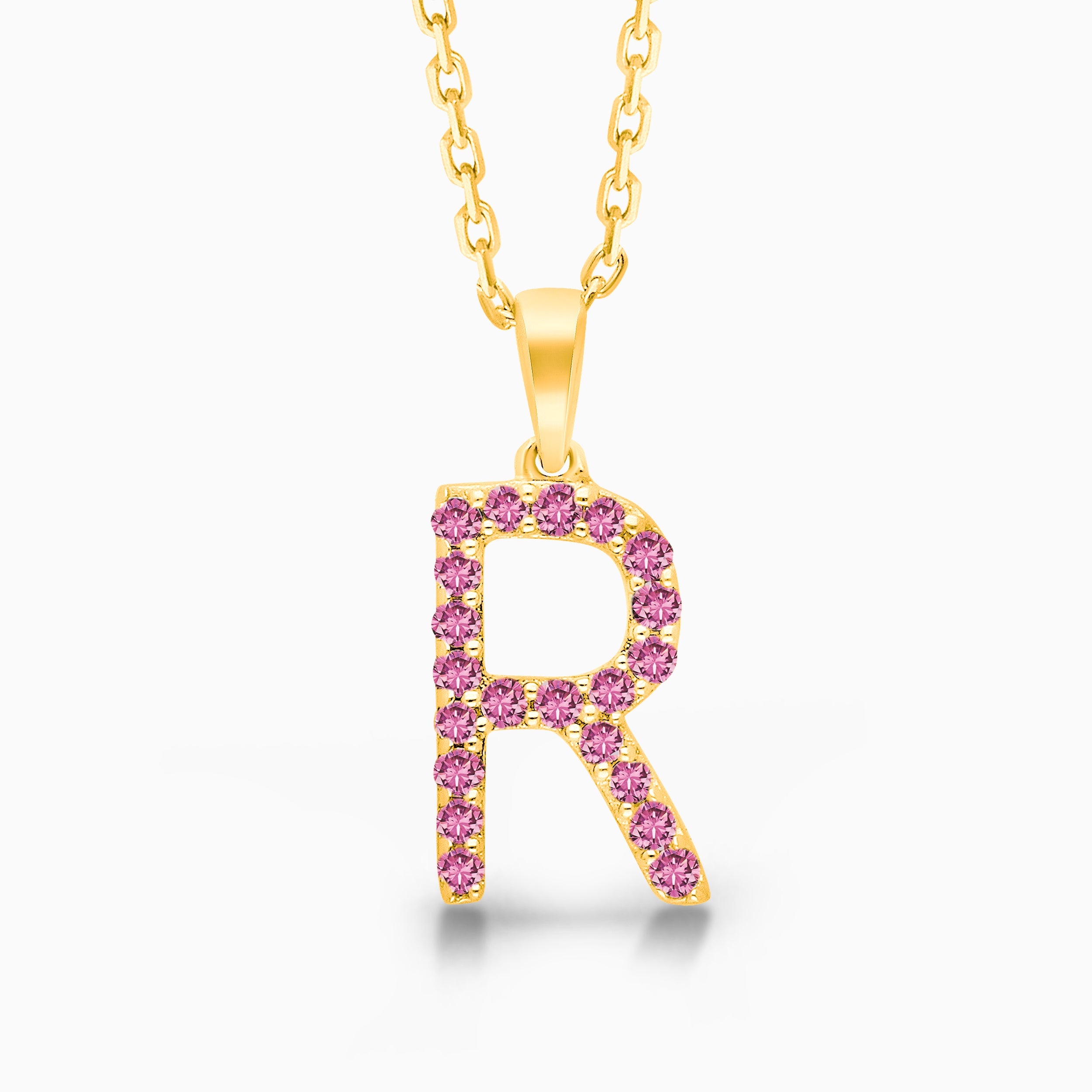 Pink Sapphire Initial Necklace