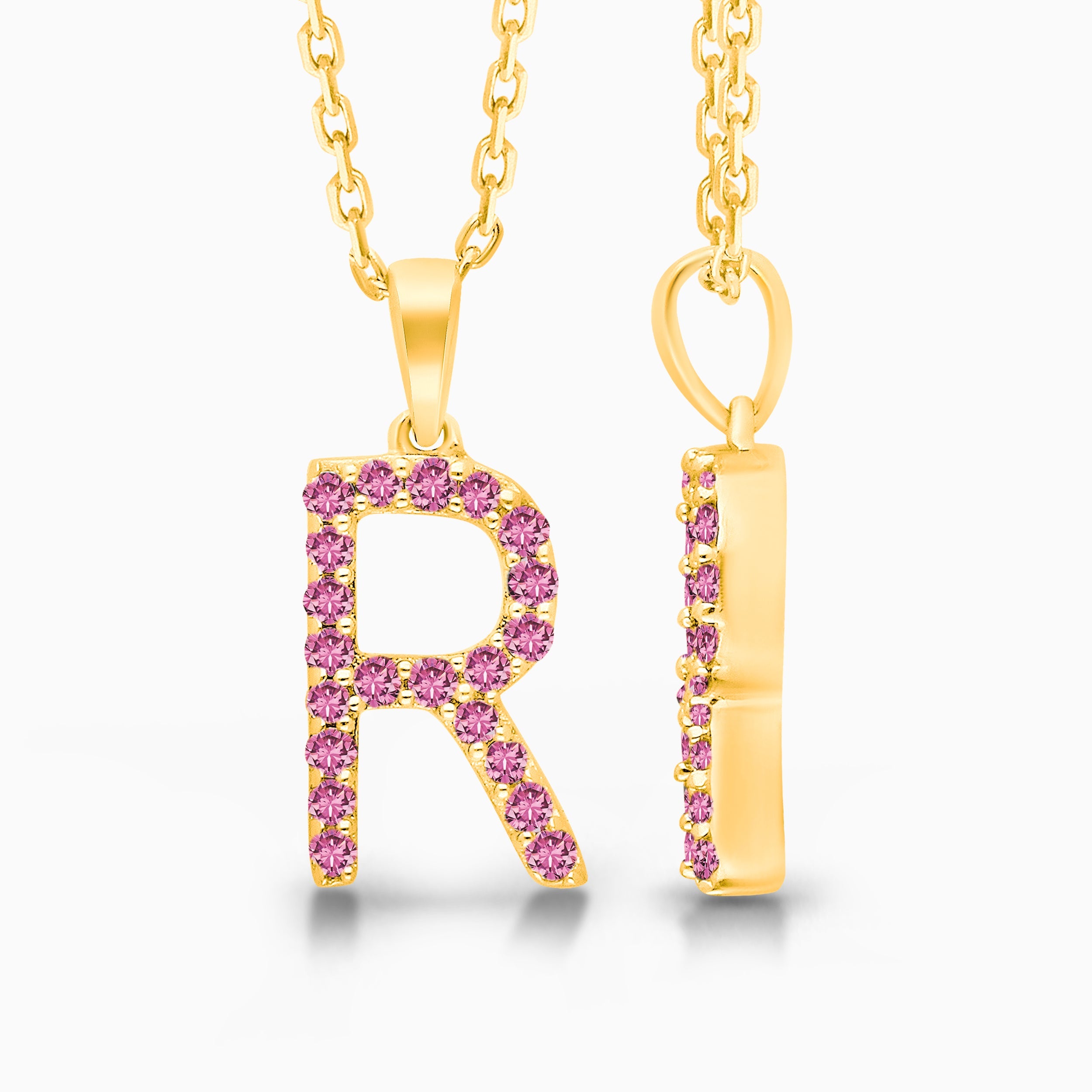 Pink Sapphire Initial Necklace