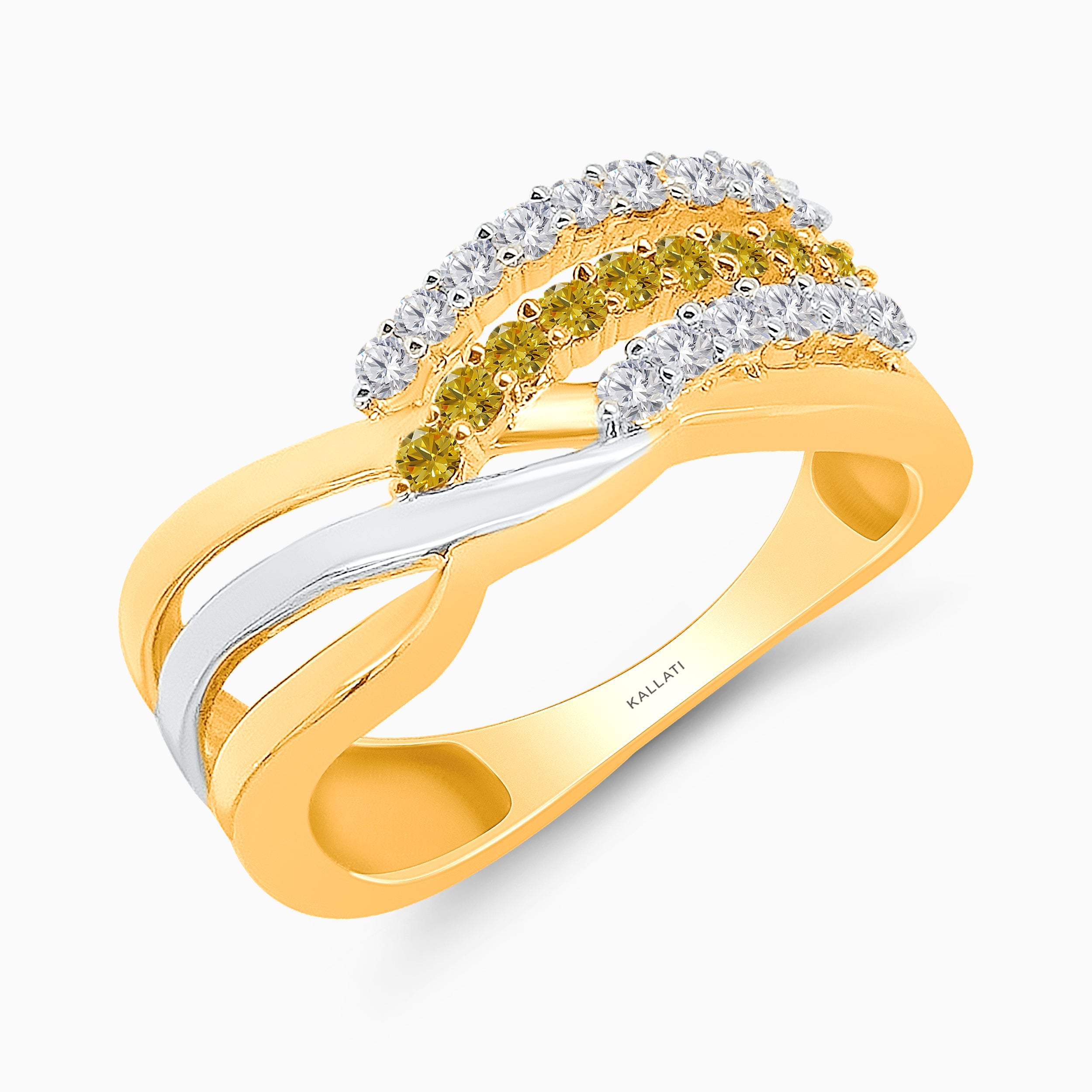 Asymmetric Yellow and White Diamond Band