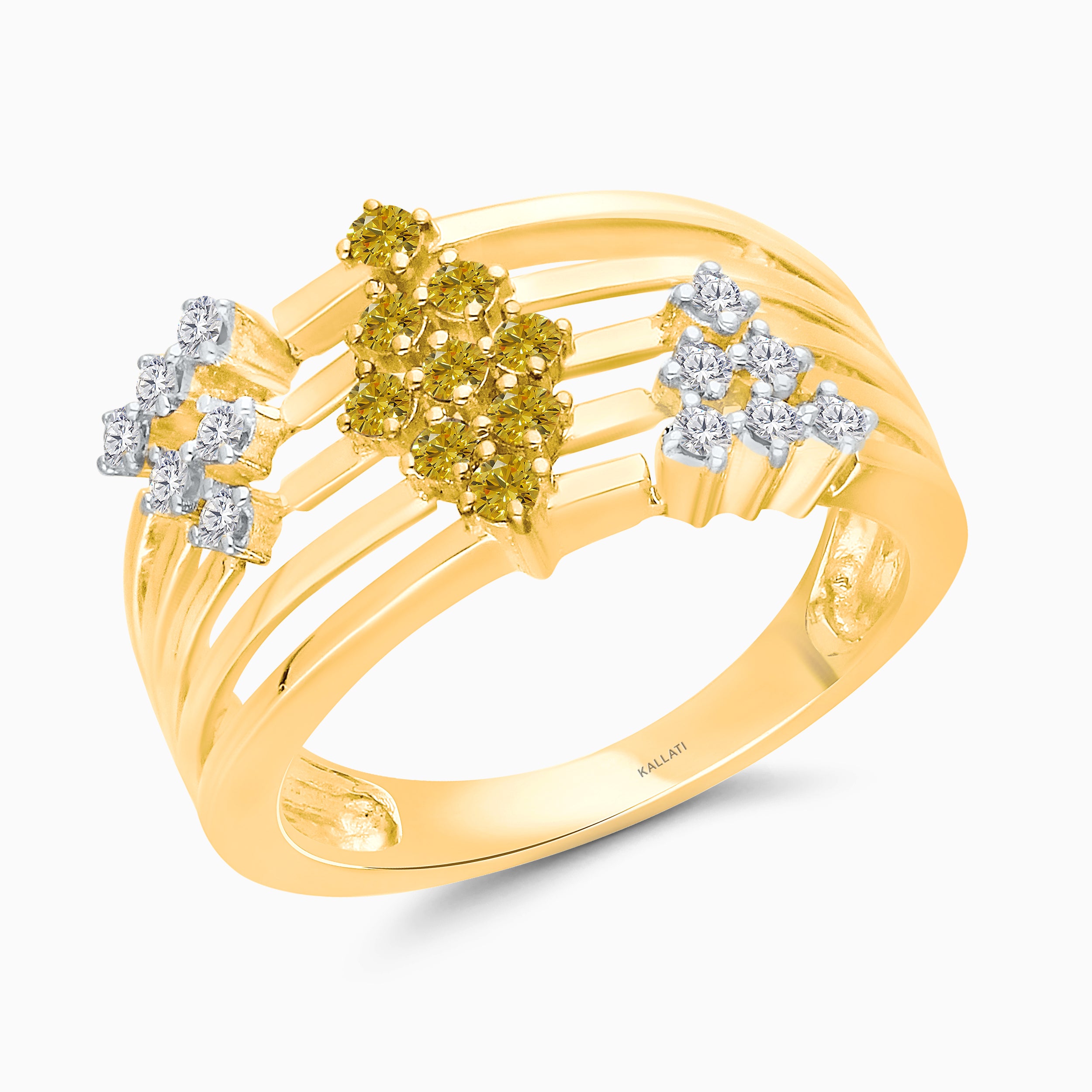 Multi Row Yellow and White Diamond Ring