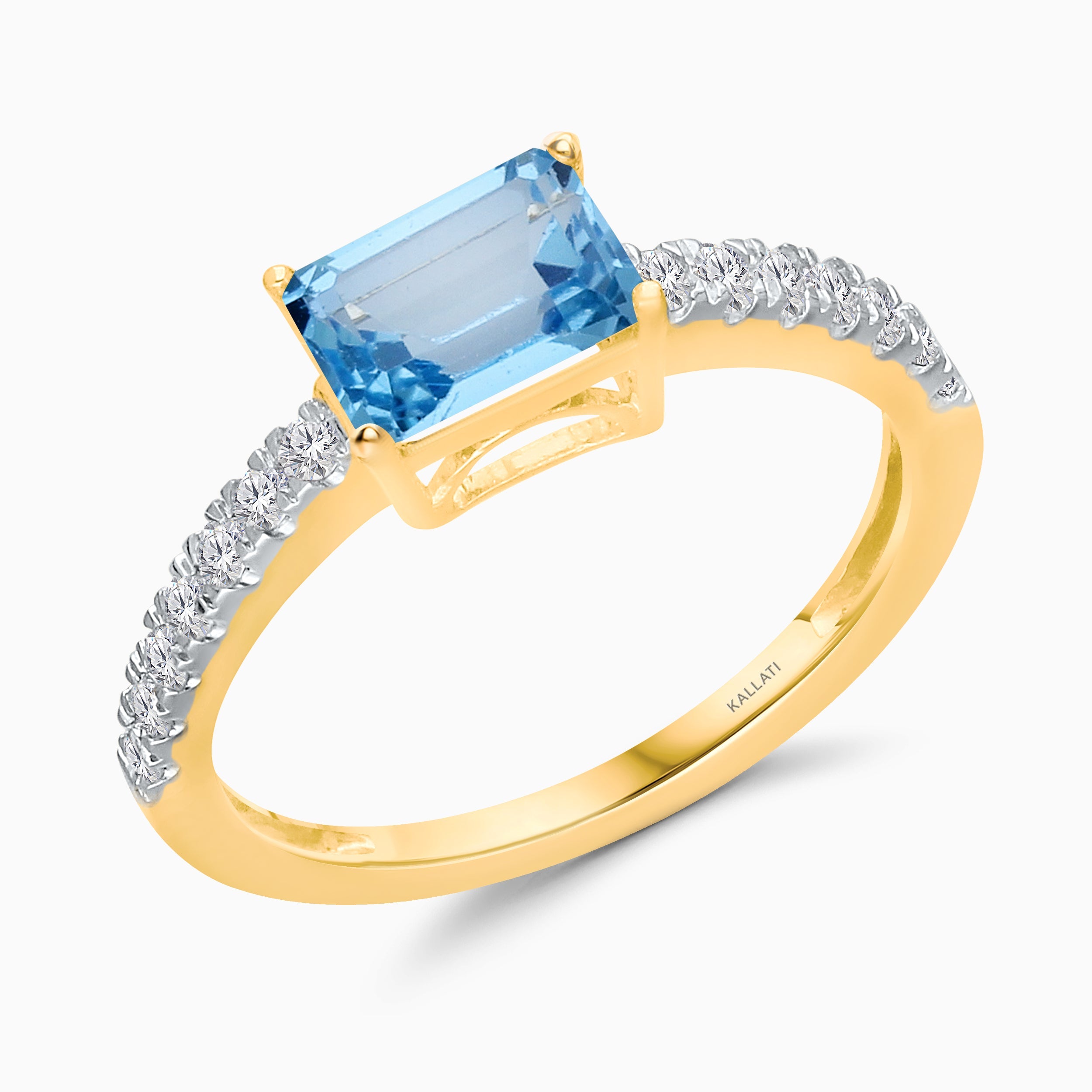 Baguette Blue Topaz and White Diamond Ring
