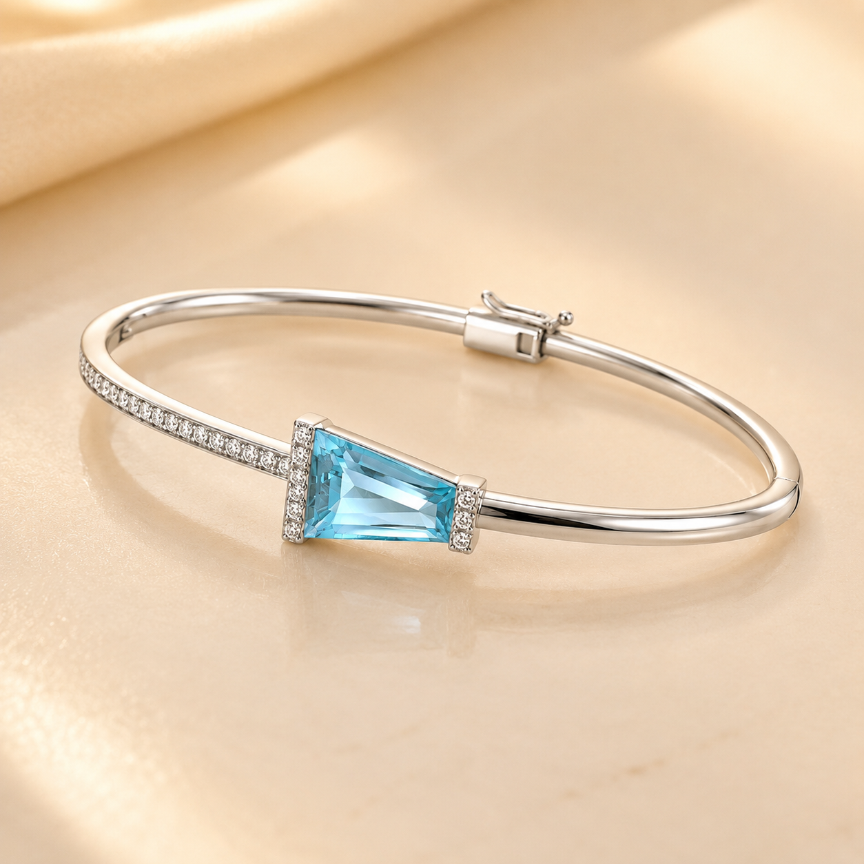 Tapered Baguette Blue Topaz & Diamond Bangle BLUE TOPAZ