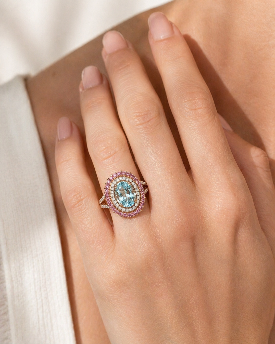 Rosewater Halo Aquamarine Ring Aquamarine