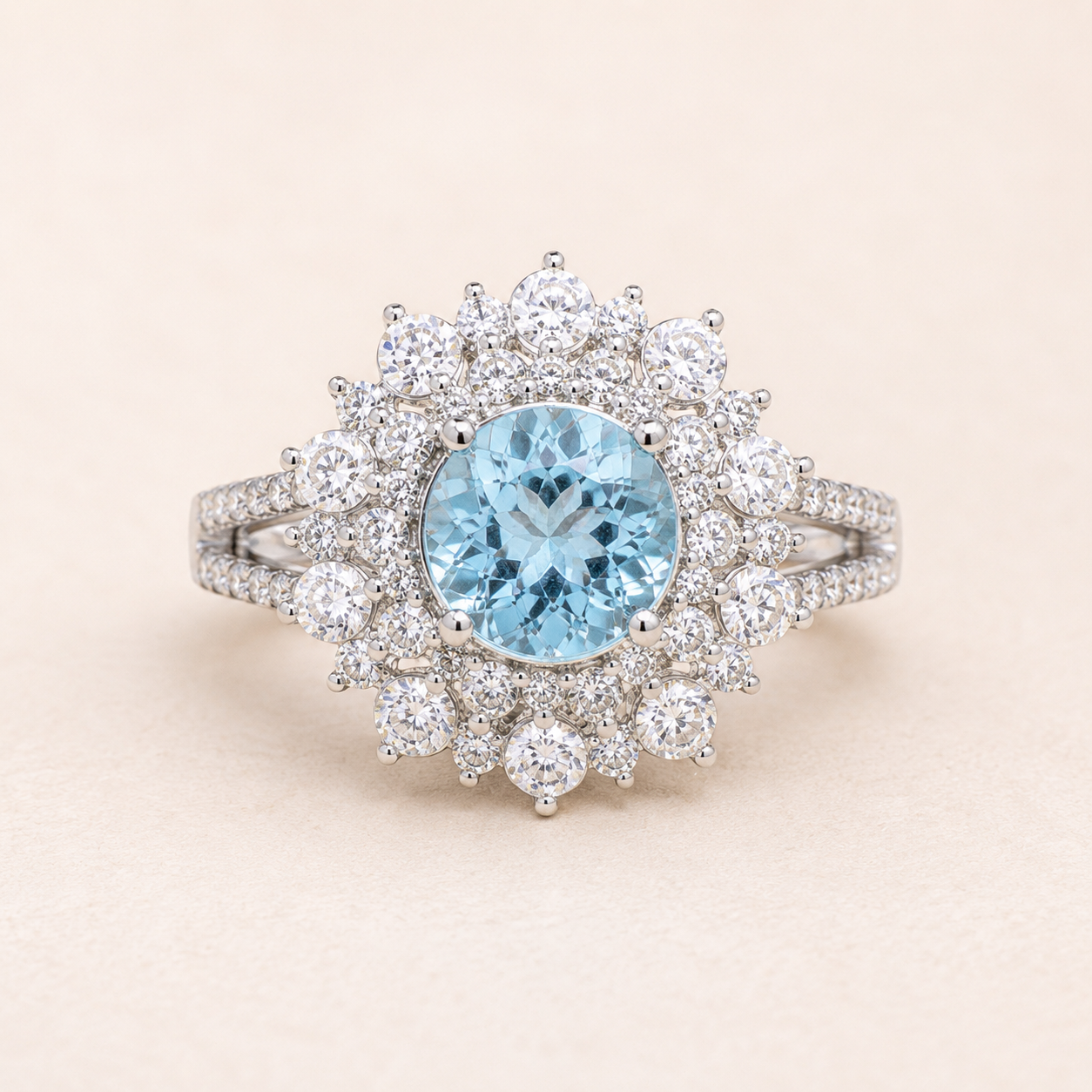 Blue Iris Aquamarine & Diamond Ring Semi Precious