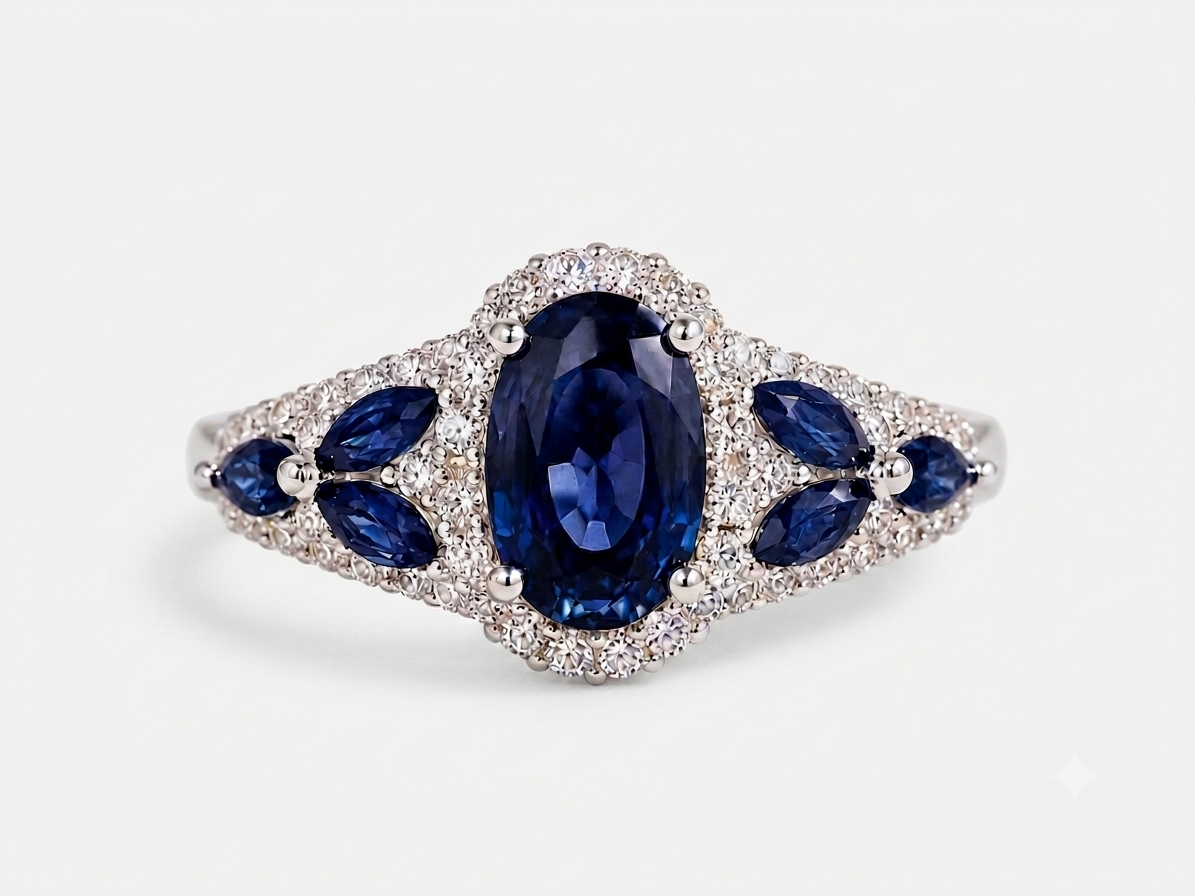 Leaves of Blue Sapphire Ring Blue Sapphire