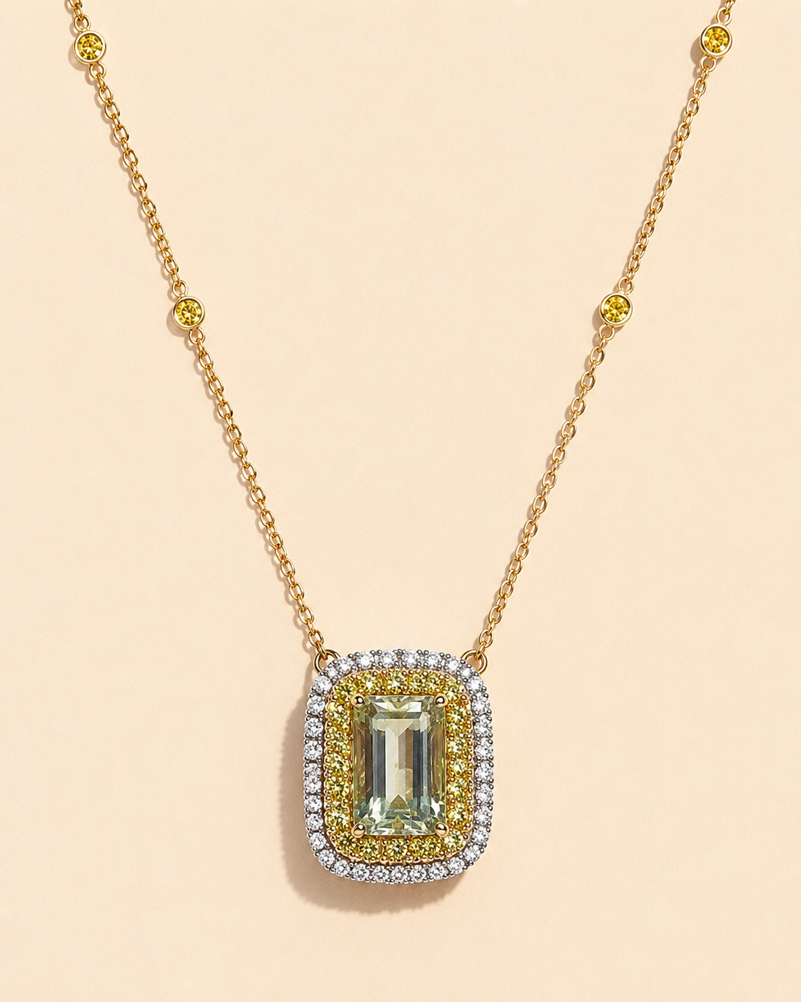 Sea Foam Aqua & Yellow Diamond Necklace