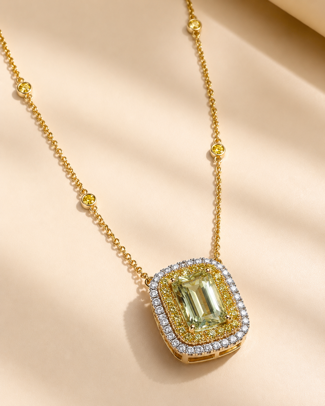 Sea Foam Aqua & Yellow Diamond Necklace