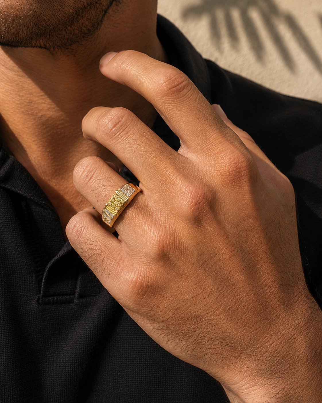 Yellow & White Diamond Cluster Mens Ring